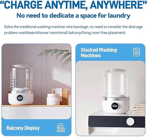 Miniatura 3 de Mini lavadora ultrasónica para ropa interior y calcetines, máquina portátil recargable, diseño compacto para viajes, camping, ropa de bebé (versión