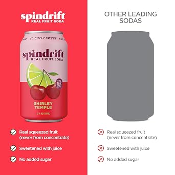 Spindrift Shirley Temple Cherry Citrus Soda Made with Real Squeezed Fruit 12 Pack Case