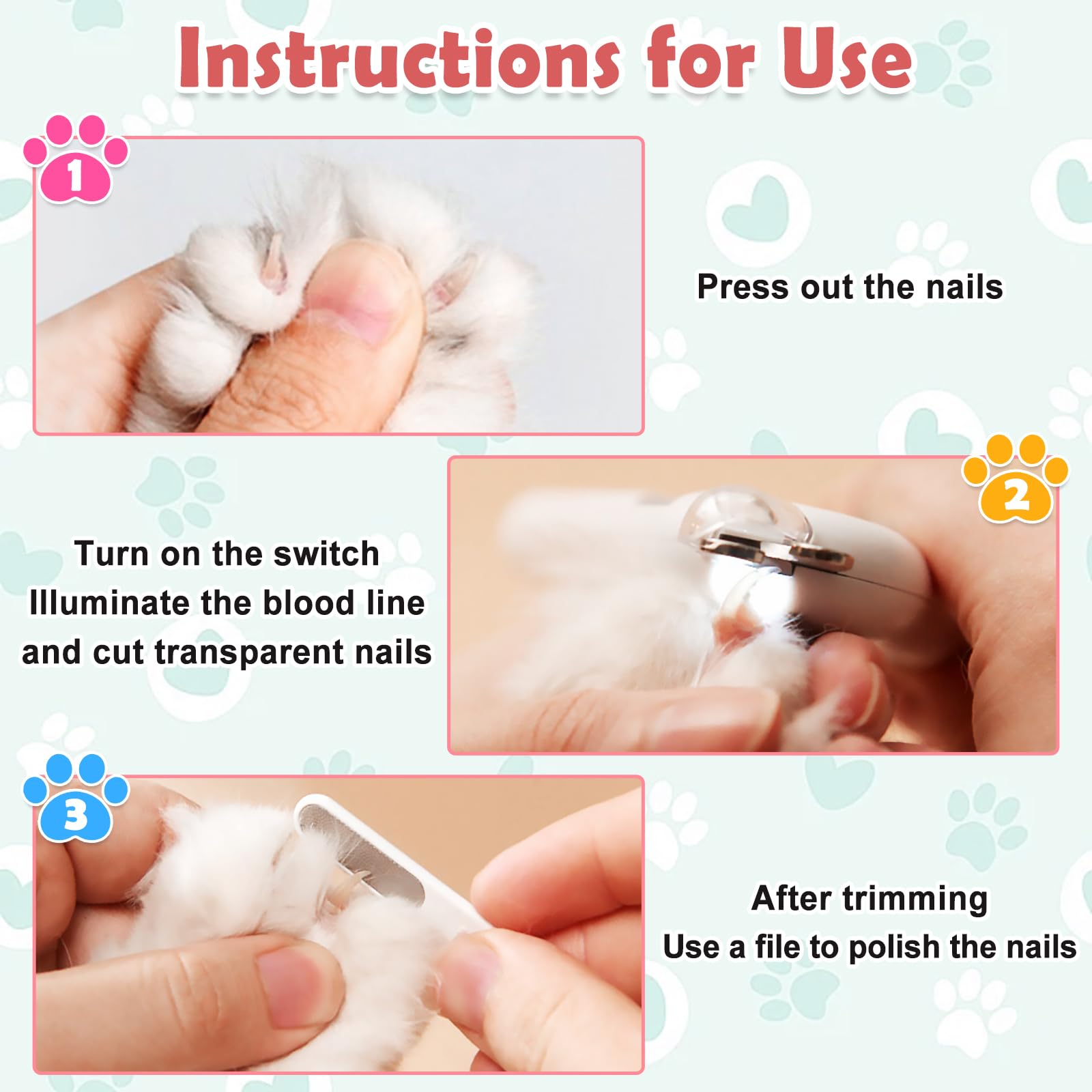 Nagelknipser für Katzen mit LED Licht, Krallenschneider aus Edelstahl mit integrierter Feile, praktischer Spritzschutz, Haustier Krallenschere für kleine Tiere, rosa