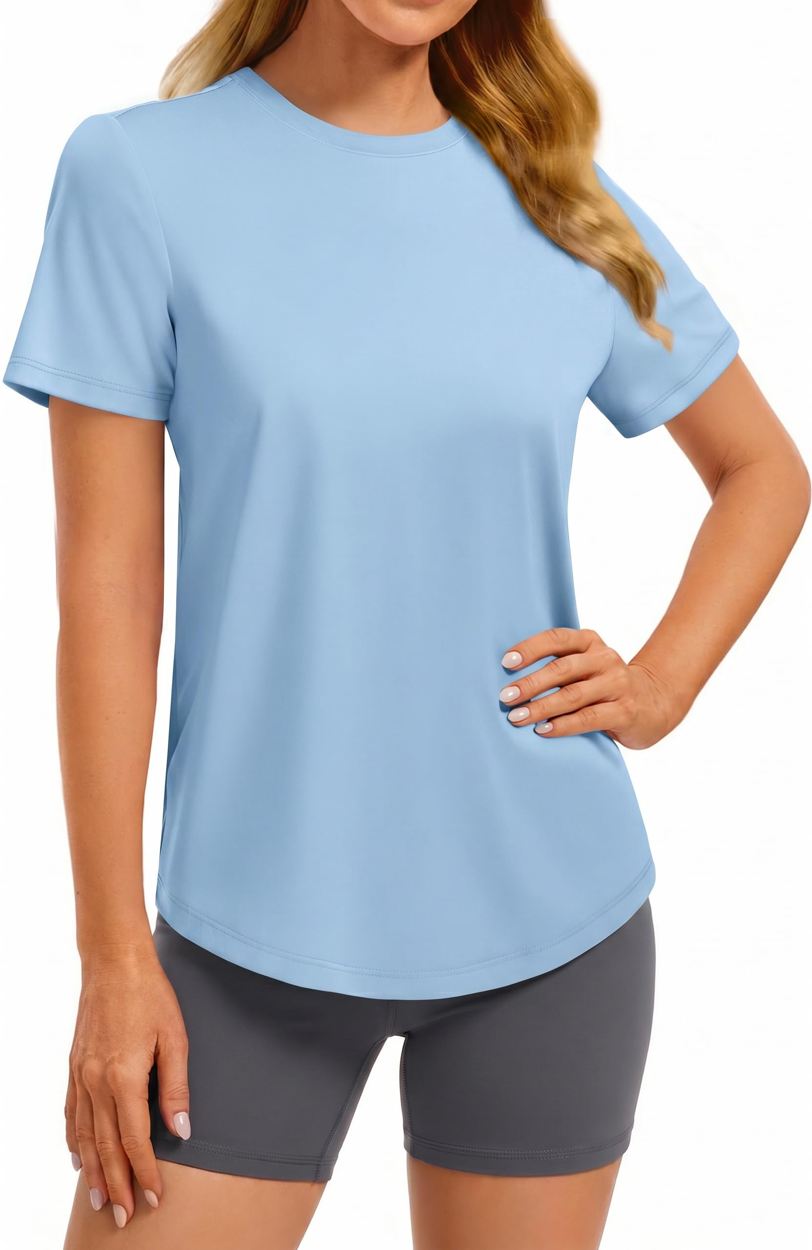 PINSPARK Soft Workout Tops for Women Short Sleeve Crewneck Basic Tee Shirts