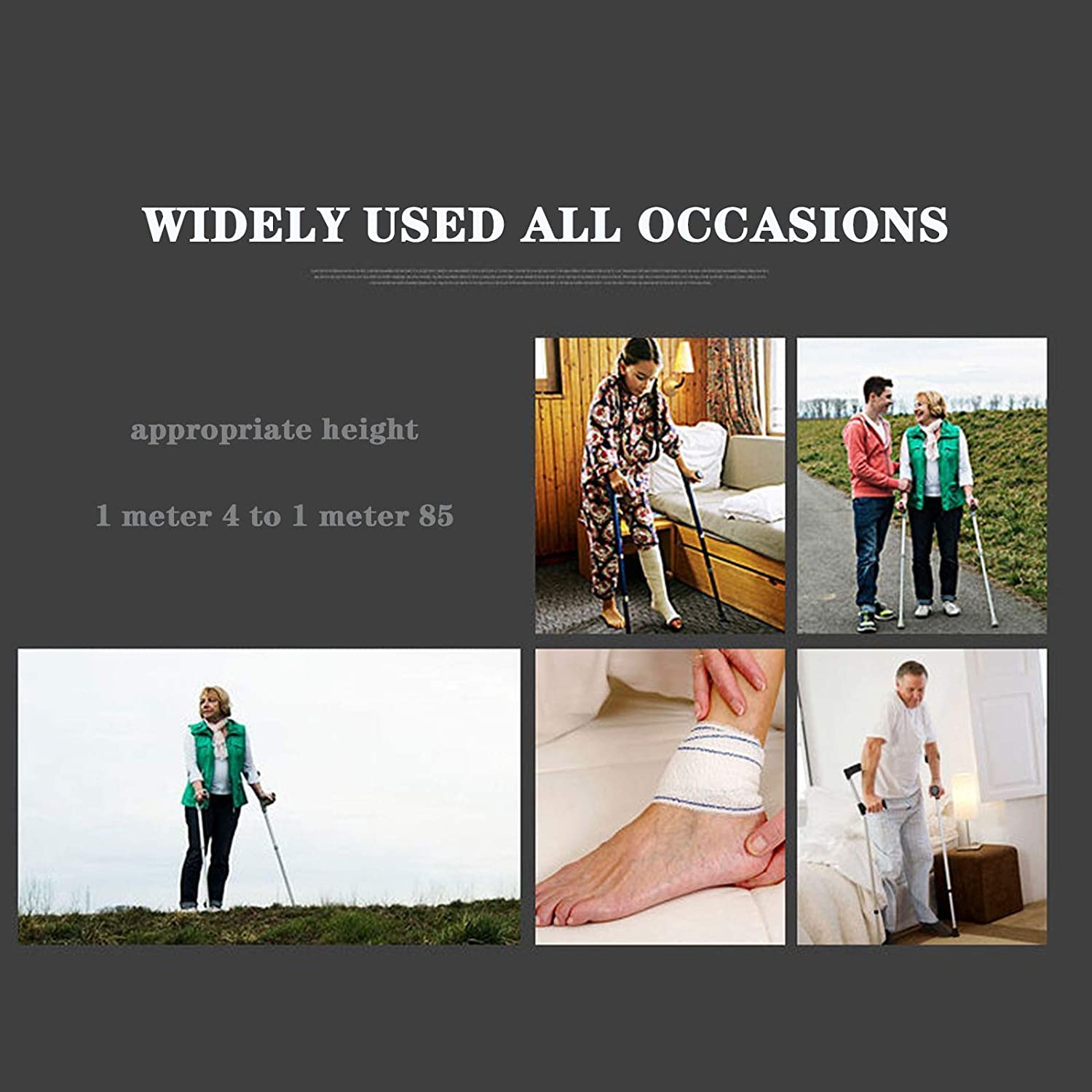 kule przedramienne, Wygodny uchwyt - aluminiowe kule ortopedyczne dla dorosłych, prześwit 72 cm-95 cm, 2 szt., lekka kula ortopedyczna