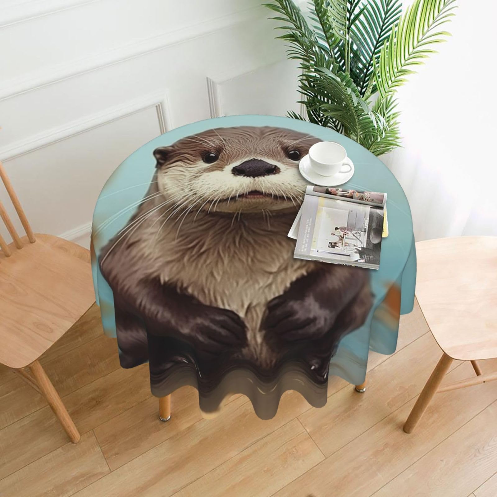 FodPand Cute Otter Tablecloths for Round Tables 60 Inch - Reusable Washable Dining Table Clothes - Stain and Wrinkle Resistant Decorative Fabric Table Cover for Wedding Party