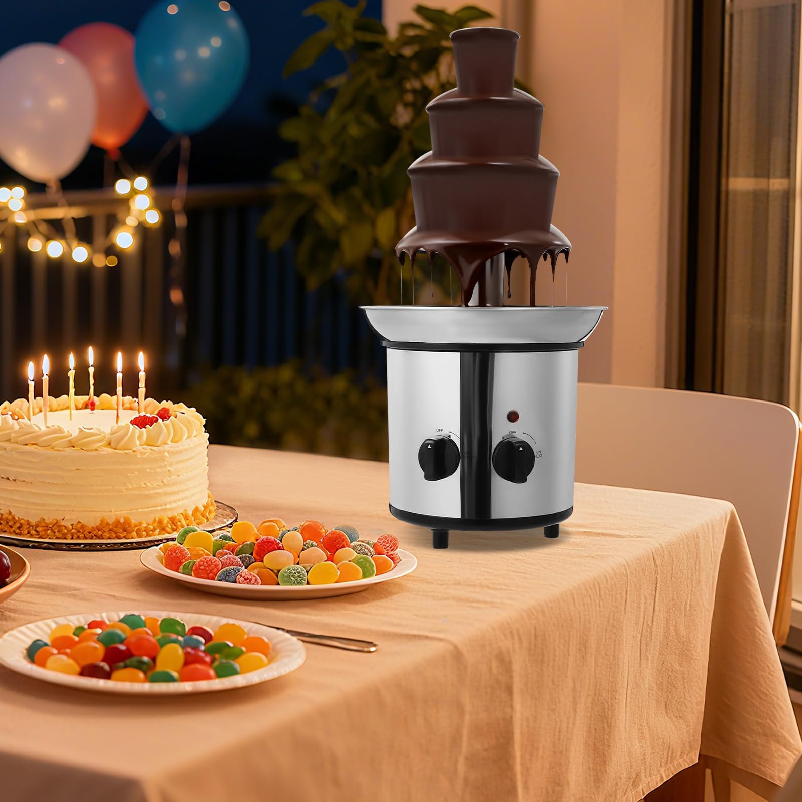 Schokobrunnen Elektrisch 170W 4-Etagen, 1.8L Kapazität Schokoladenfontäne mit Spiraldesign, Edelstahl 430 PP Material für Party Hochzeit Geburtstag, Haushalt Familie Event Catering