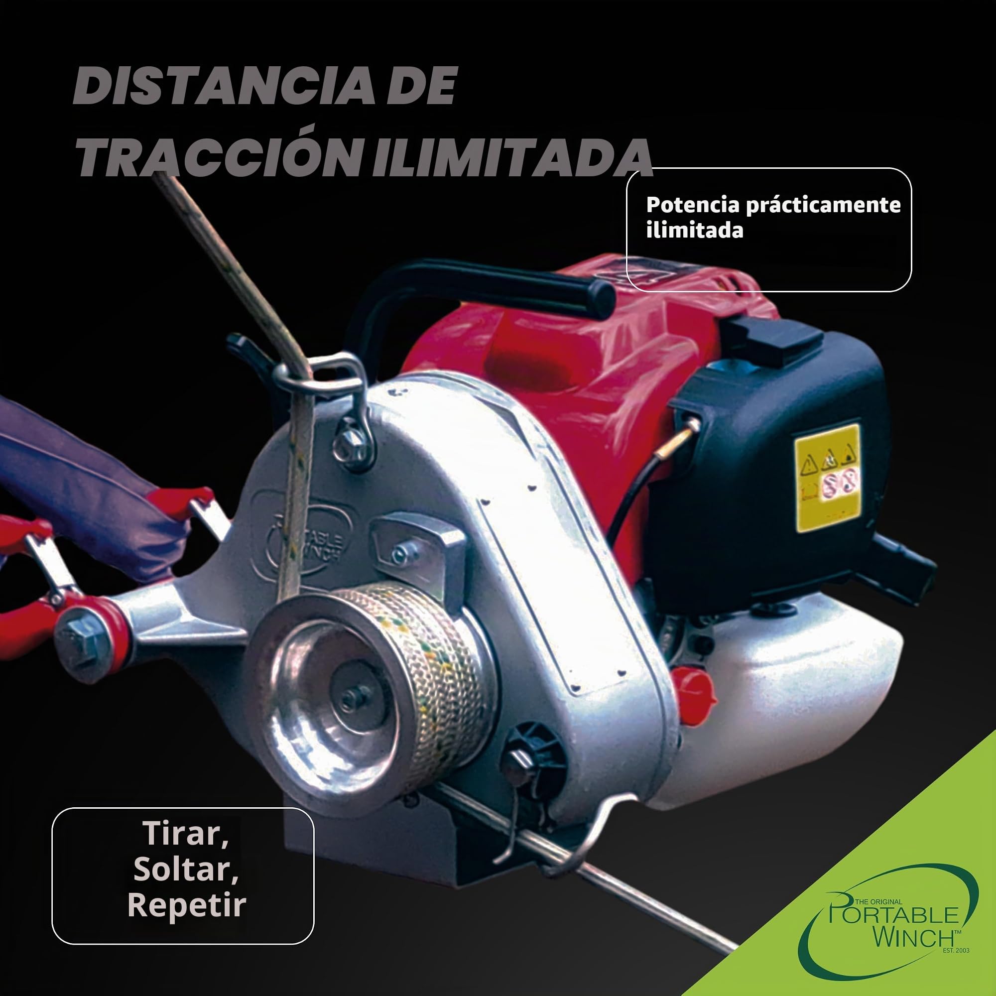 Portable Winch PCW3000-A Cabrestante a gas con accesorios, capacidad de tracción de 1.500 libras, motor Honda GX35