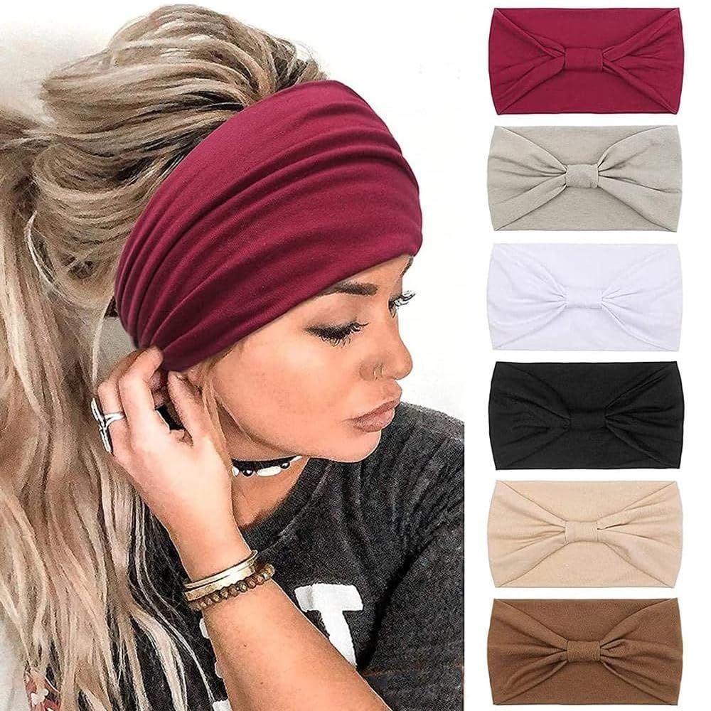 Aputue Headbands for Women, 6 Pcs Solid Color Make up Run Sweatbands Headscarf, Fashion Wide Head Bands Elastic Breathable Non-Slip Headbands, Comfortable Sport Yoga Girls Decor Headbands