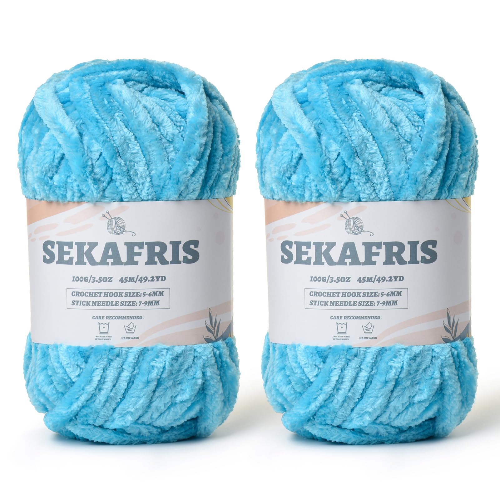 Chenille Velvet Soft Yarn Lake Blue 2 Pack