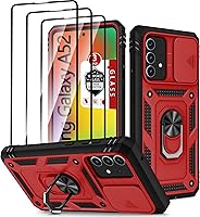 Vista 10 de Funda para Galaxy A52 4G, para Galaxy A52 5G con 3 protectores de pantalla de vidrio templado con soporte de anillo integrado + cubierta de cámara