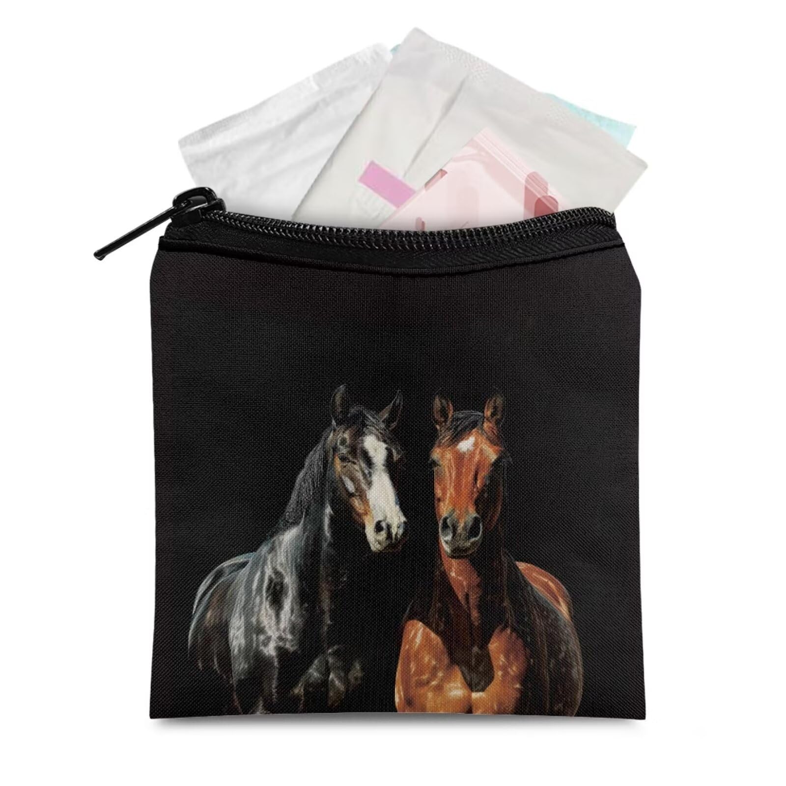 HUGS IDEA Black Horse Period Bag Sanitary Napkin Storage Bag Tampon Bag Tampon Pad Holder for Purse Menstrual