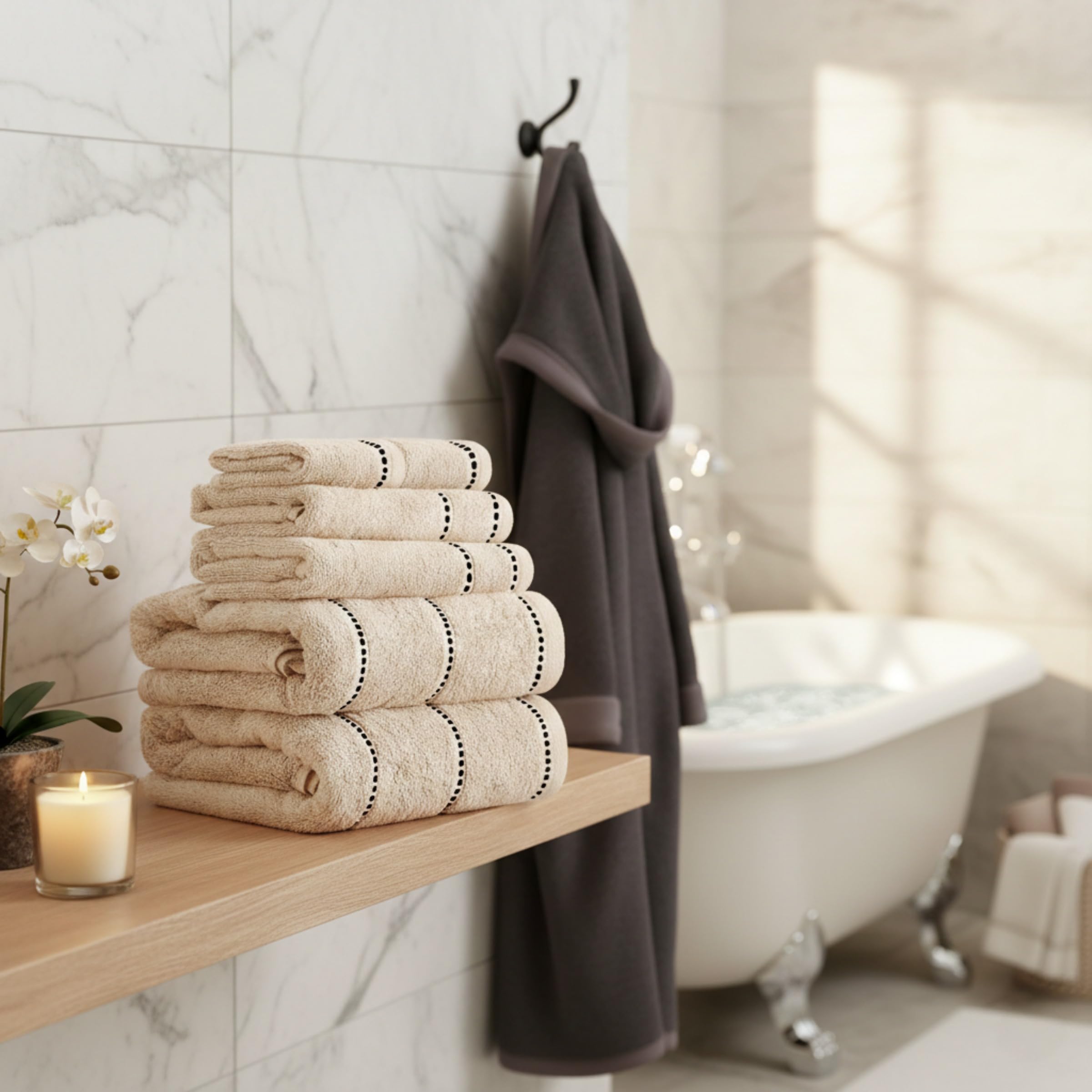 Lavish Home Juego de Toallas de baño de 6 Piezas, 100% algodón de 525 g/m², con 2 Toallas de baño, 2 Toallas de Mano y 2 paños de Lavado, sábanas absorbentes para baño, Ducha, Gimnasio, SPA y