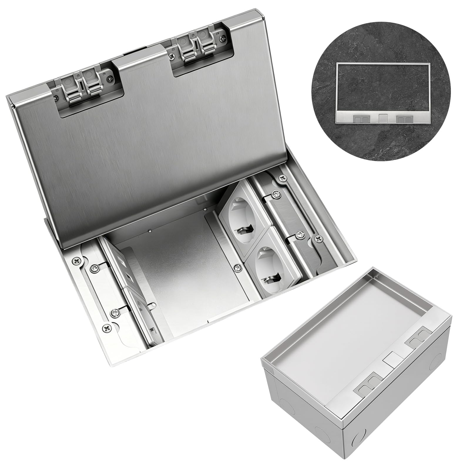 Bodeneinbausteckdose, 4000W 16A Edelstahl Wasserdichte Multifunktionale Bodentank Einbausteckdose mit 3 EU Steckdosen und USB + Type C Anschlüssen Bodentank Bodensteckdose für Küche Wohnzimmer Büro