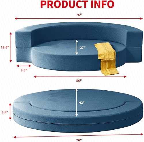 Vista 2 de PUREMIND Sofá cama futón plegable, sofá cama para piso, diván de invitados, moderno sofá plegable tapizado de lino para sala de estar, oficina