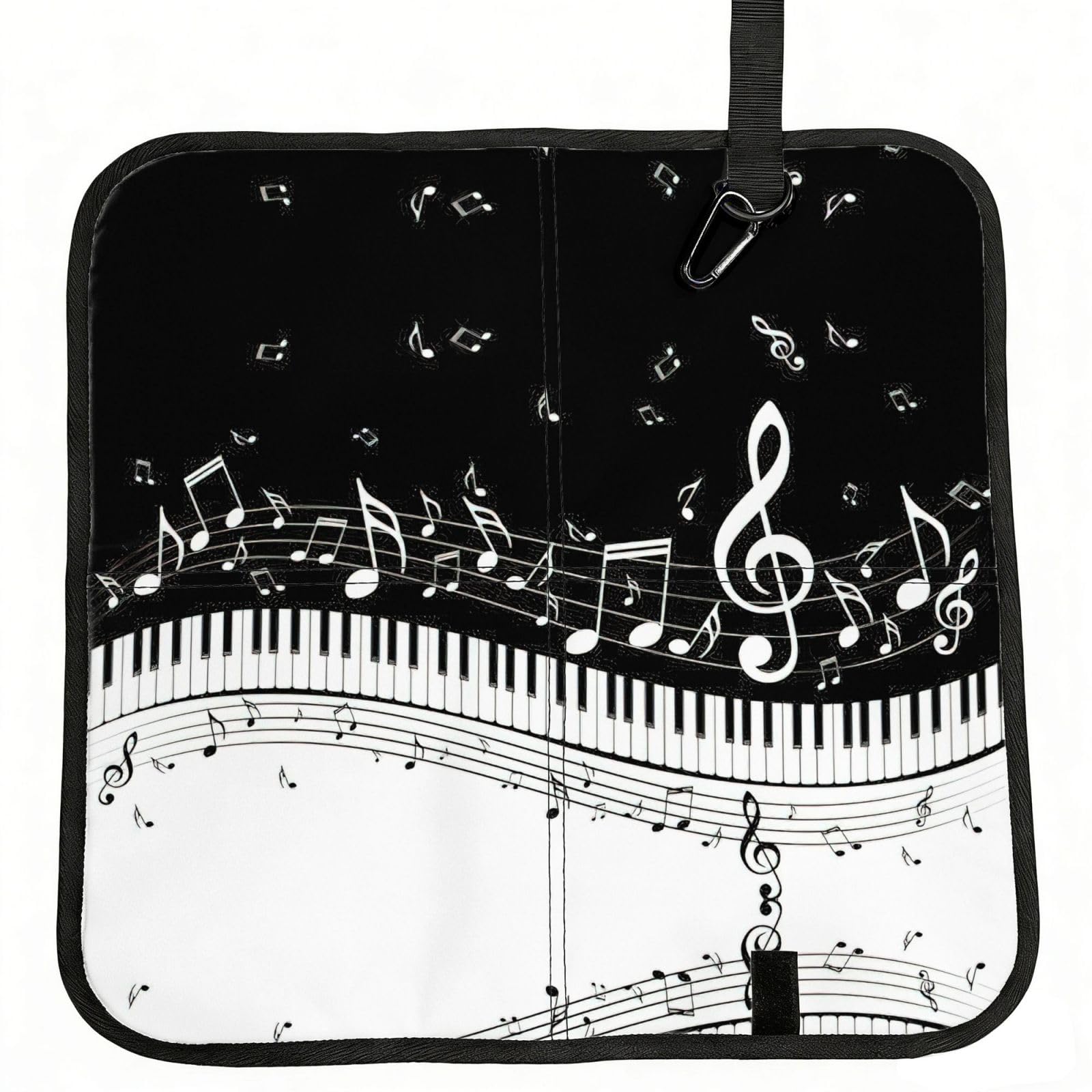 OKFSTY Piano Keys With Musical Notes Print Fold Away Seat Cushion Portable Outdoor Pad Polyester Bleacher Bench Mat Travel Picnic Pad