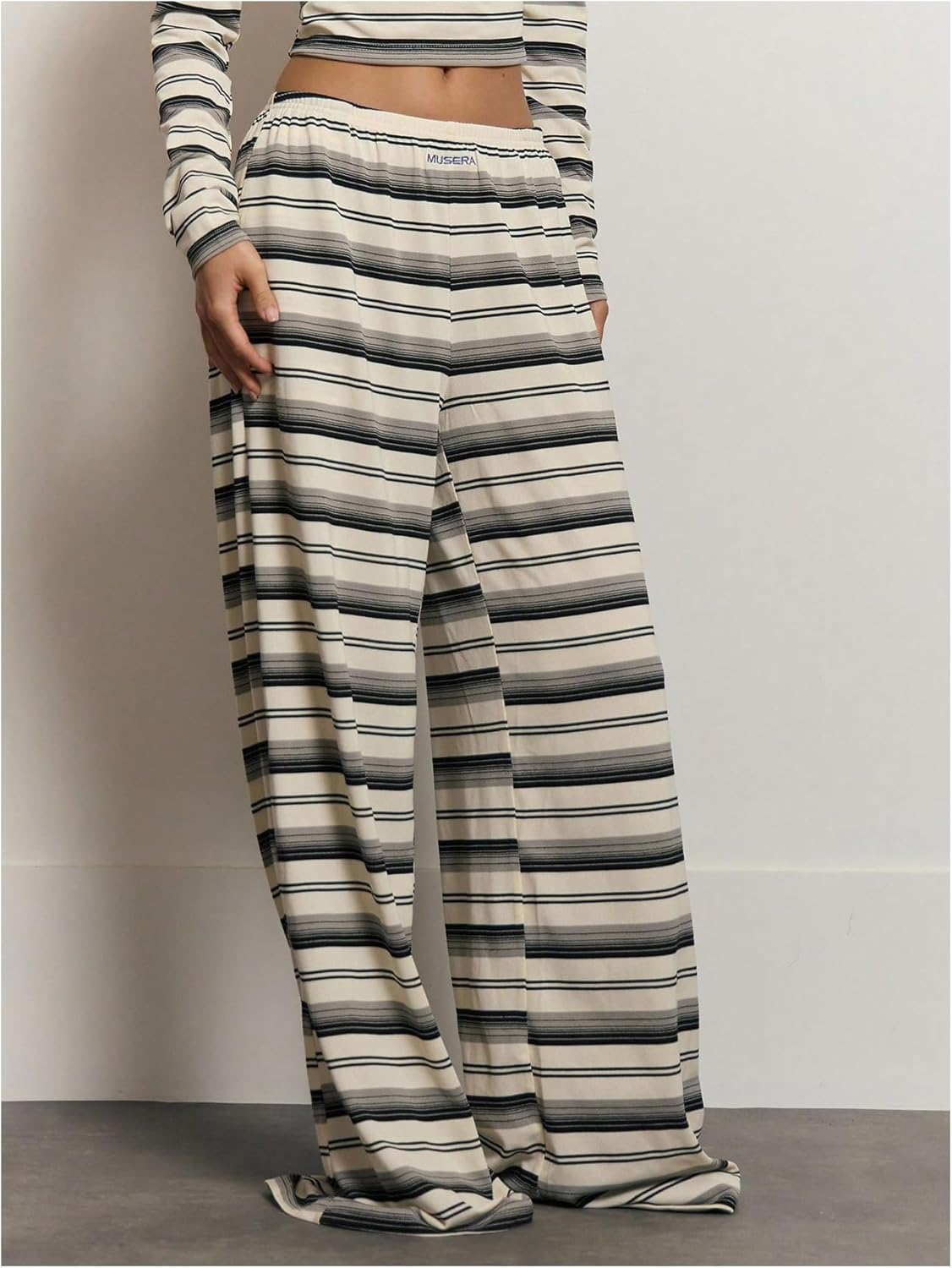 SOLY HUX Women's Striped Wide Leg Pants Elastic Waist Baggy Lounge Pants Casual Long Trousers - Image 3