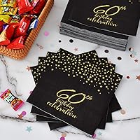 Vista 27 de Gatherfun 50th Birthday Napkin Disposable Paper Napkins Black and Gold Party Decorations Tableware for Men Woman 50 Birthday Party（6.5X6.5in, 3-Ply