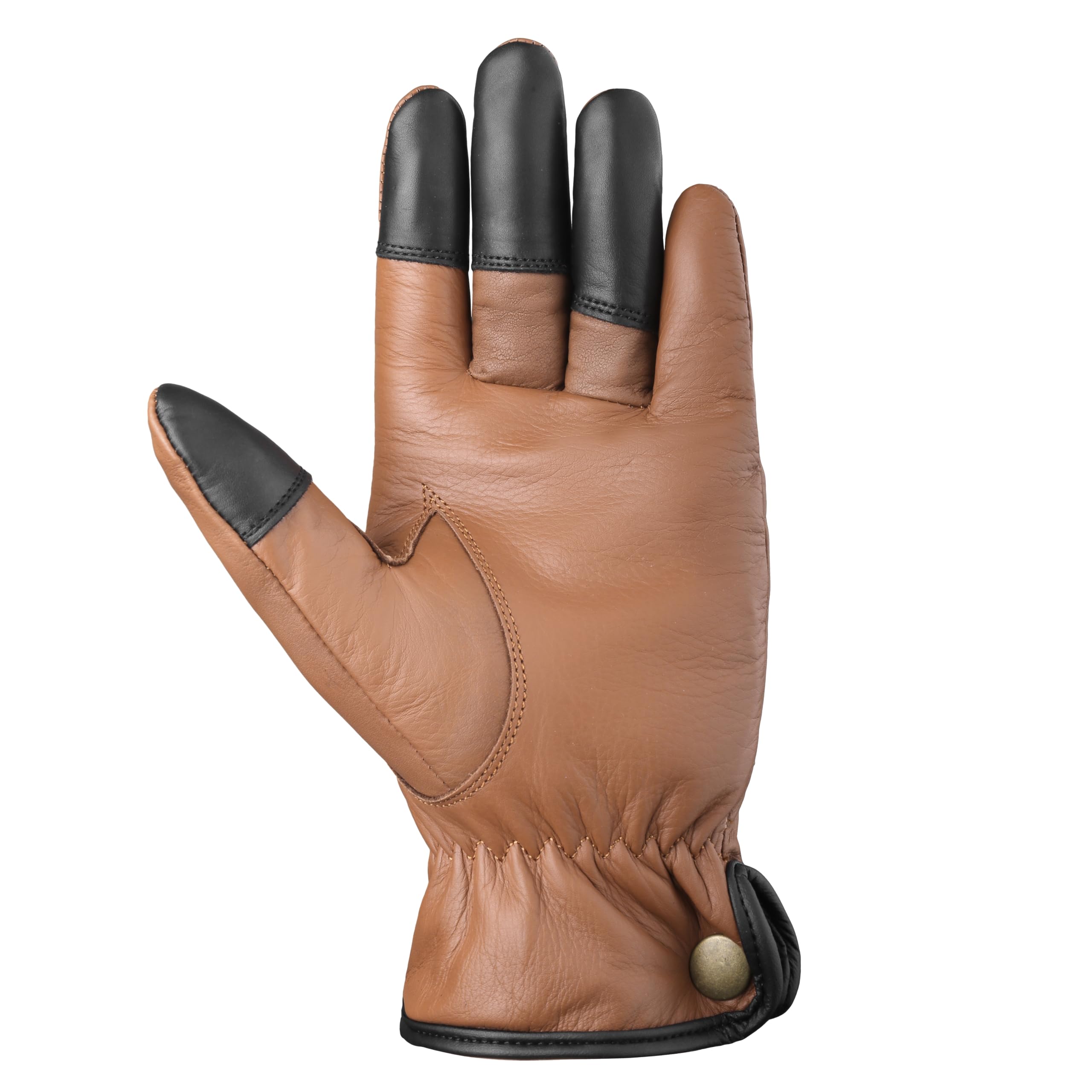 Leather Archery Glove Full 5-Finger with Thumb Protection – Reinforced Stitching for Thumb Release – 100% Leather – Black, Dark Brown, Light Brown (Light Brown, L, Left)