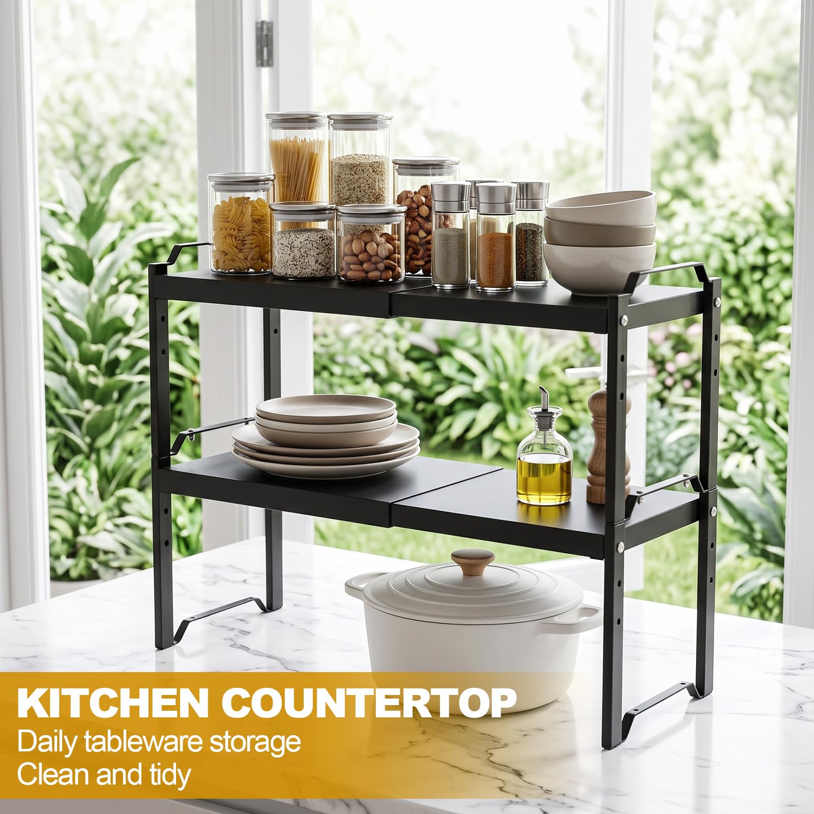YOUNTHYE 2 scaffali da cucina, piano di lavoro, scaffali estensibili in acciaio al carbonio, inserto regolabile in altezza per armadio da cucina, portaspezie, organizer per cucina e dispensa