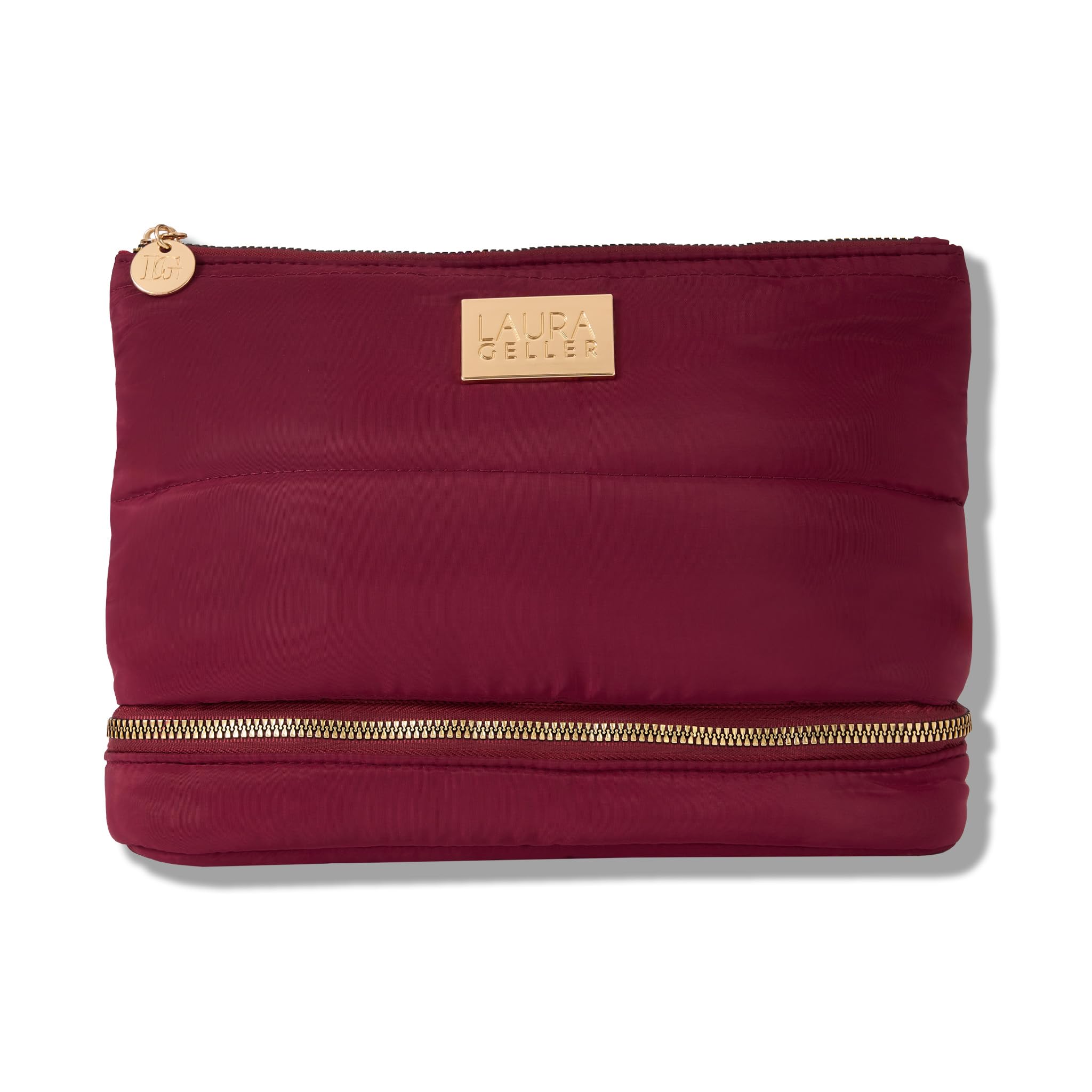 LAURA GELLER NEW YORK Quilted Makeup Bag with Brush Case Burgundy - Toiletry Bag Organizer for Travel -
