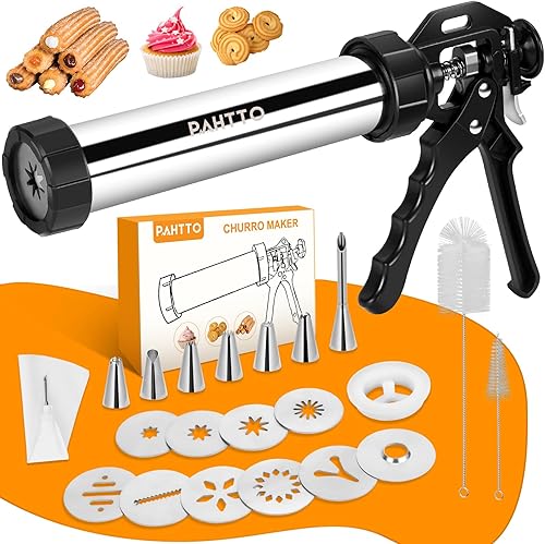 Máquina para Hacer Churros, Kit de Pistola para Churros de Acero Inoxidable, Prensa Multifuncional 3 en 1 para Galletas Churro Hueco con Manga