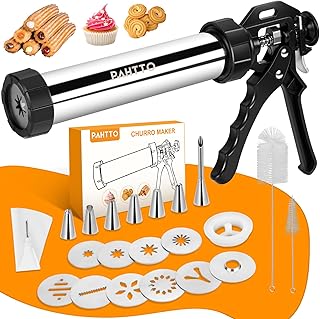 Churro Maker Machine, Stainless Steel Churros Gun Kit, 3-in-1 Multifunctional Cookie Press Hollow Churro