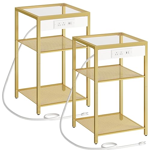 End Tables Set of 2 with Charging Station, Side Tables