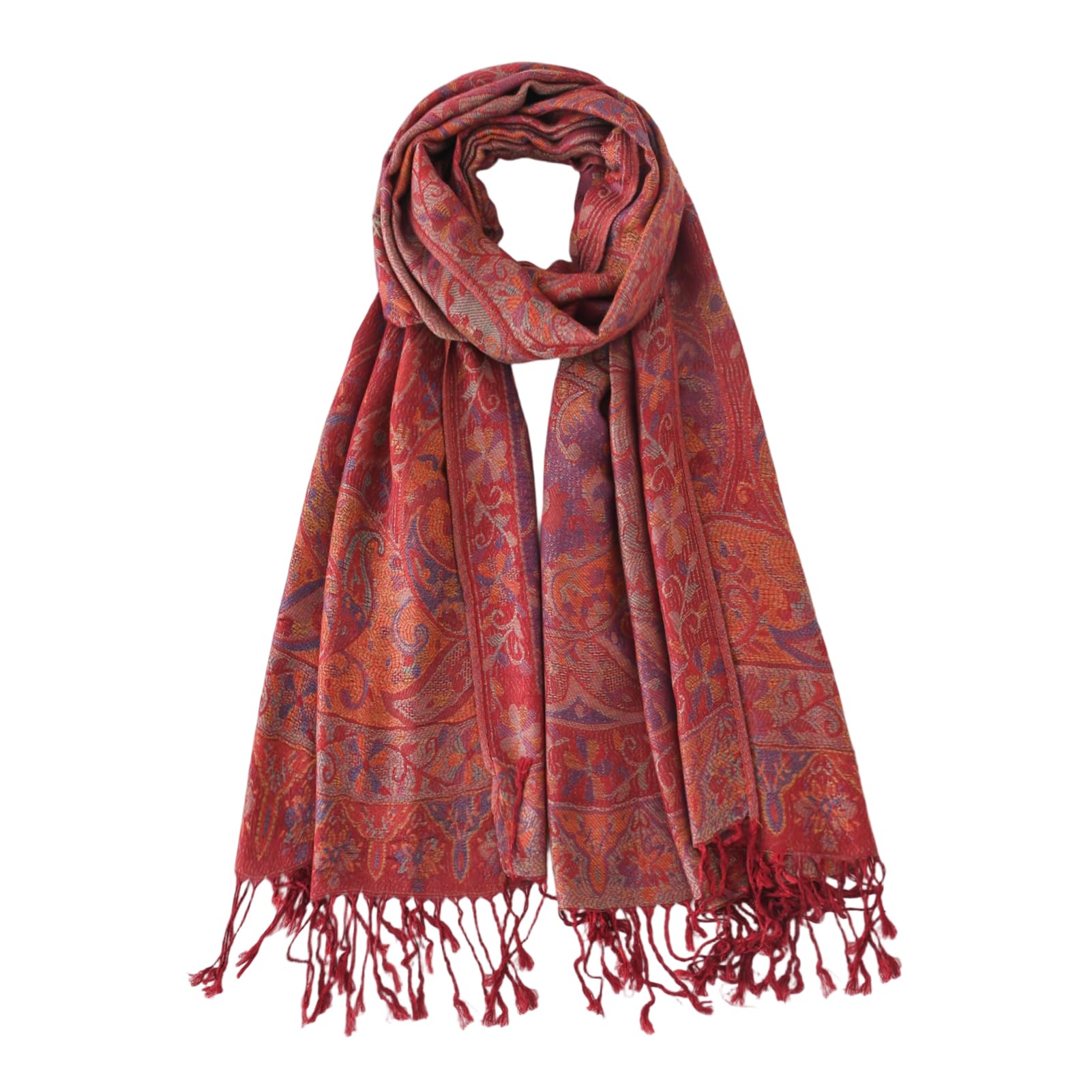 Paisley Pashmina Rave Shawl Scarf-Women's Reversible Ethnic Jacquard Pashmina Wraps for Travel