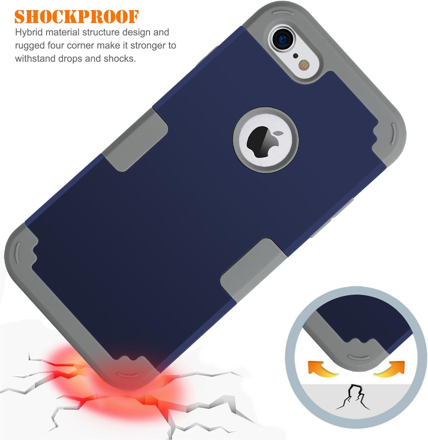 iPhone 8 Case, iPhone 7 Case, BENTOBEN 3 in 1 Hybrid Case for iPhone 7/8 4.7 Inch Shockproof Hard Cover PC + Soft Silicone Interior Scratch Protective Combo Covers Blue&Grey