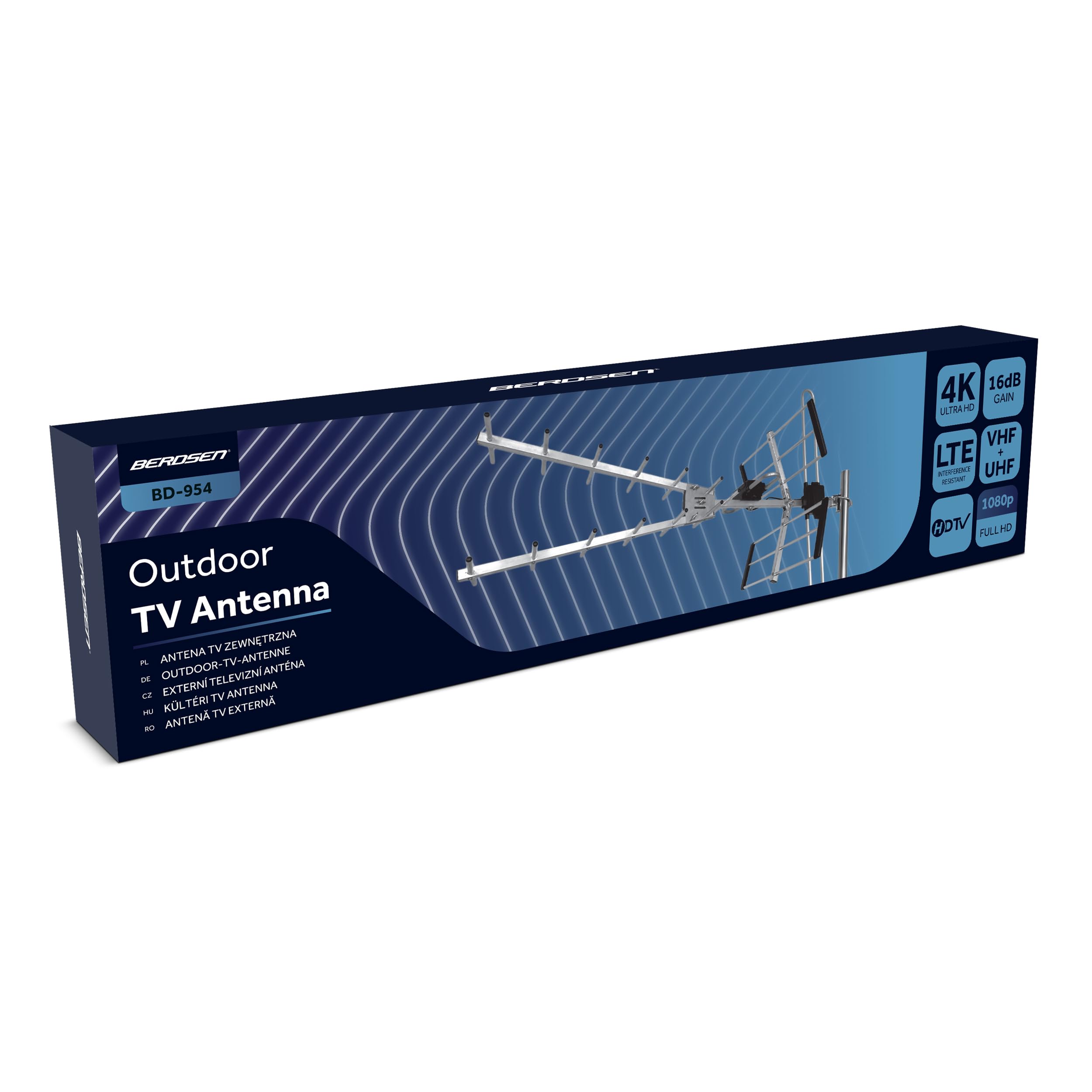 Berdsen DVBT2 Antenna con amplificatore interno 16 dB - Portata fino a 80 km - Antenna esterna esterna esterna - Filtro LTE - Full HD Ultra HD 4K