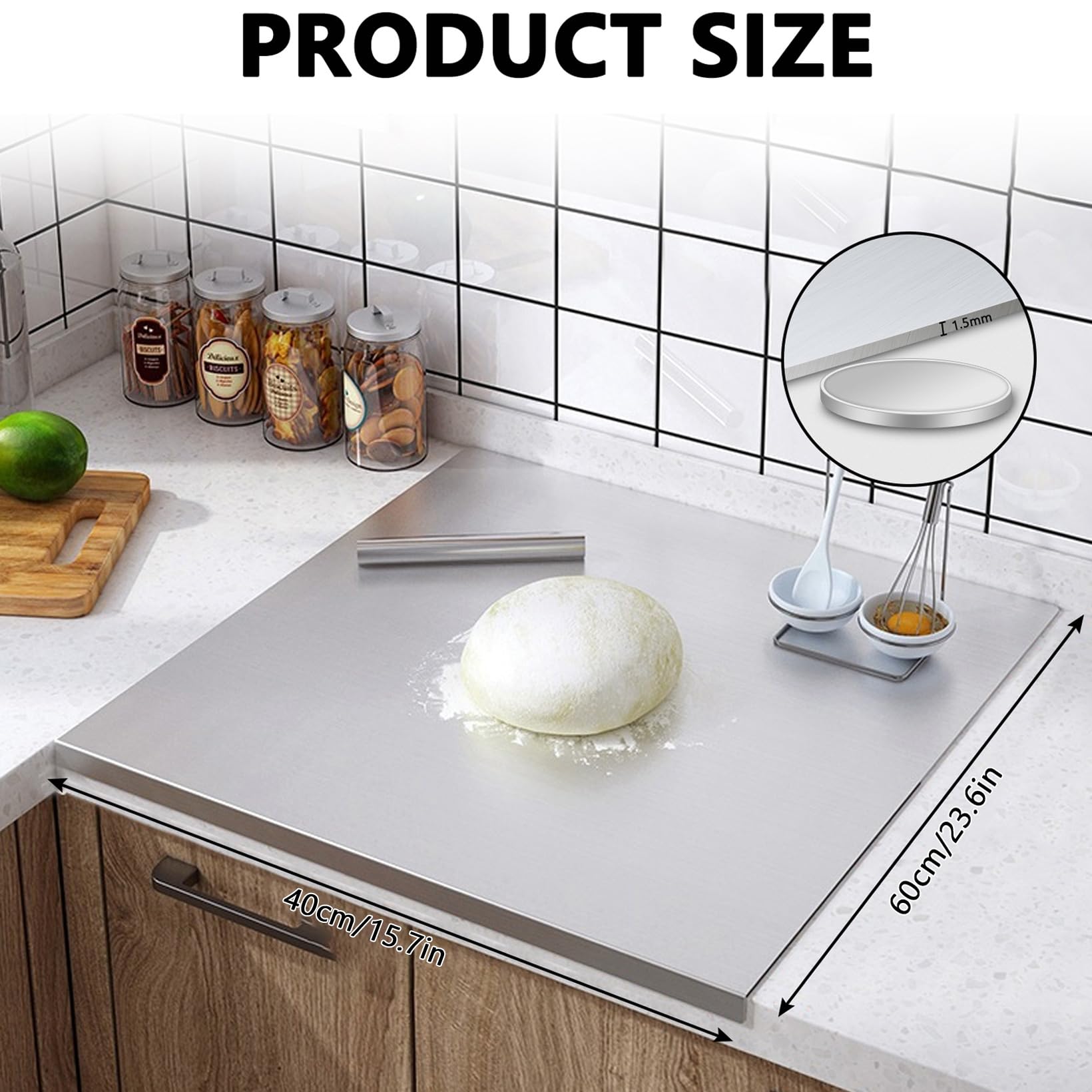 Edelstahl Schneidebrett Groß 40 x 60cm, Doppelseitiges Schneidbretter mit Anschlagkante, Rutschfest, Antibakteriell und Leicht zu Reinigen, Arbeitsplatte Küche für Bäckerei, Restaurant und Bar