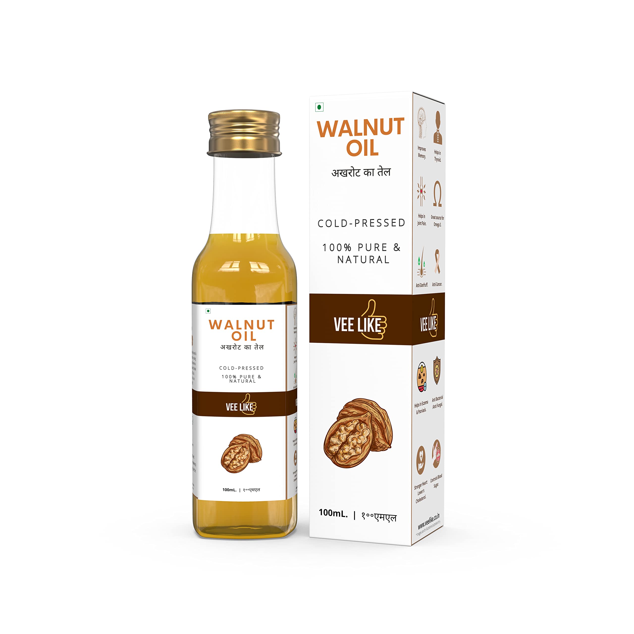 VEE LIKE - Extra Virgin - Walnut Oil/Akhrot Tel - Cold Pressed - 100% Pure & Natural - For Cooking - Eating - Skin - Hair - Massage - 100 mL. (B0D1CS4X6Q) Amazon Price History, Amazon Price Tracker