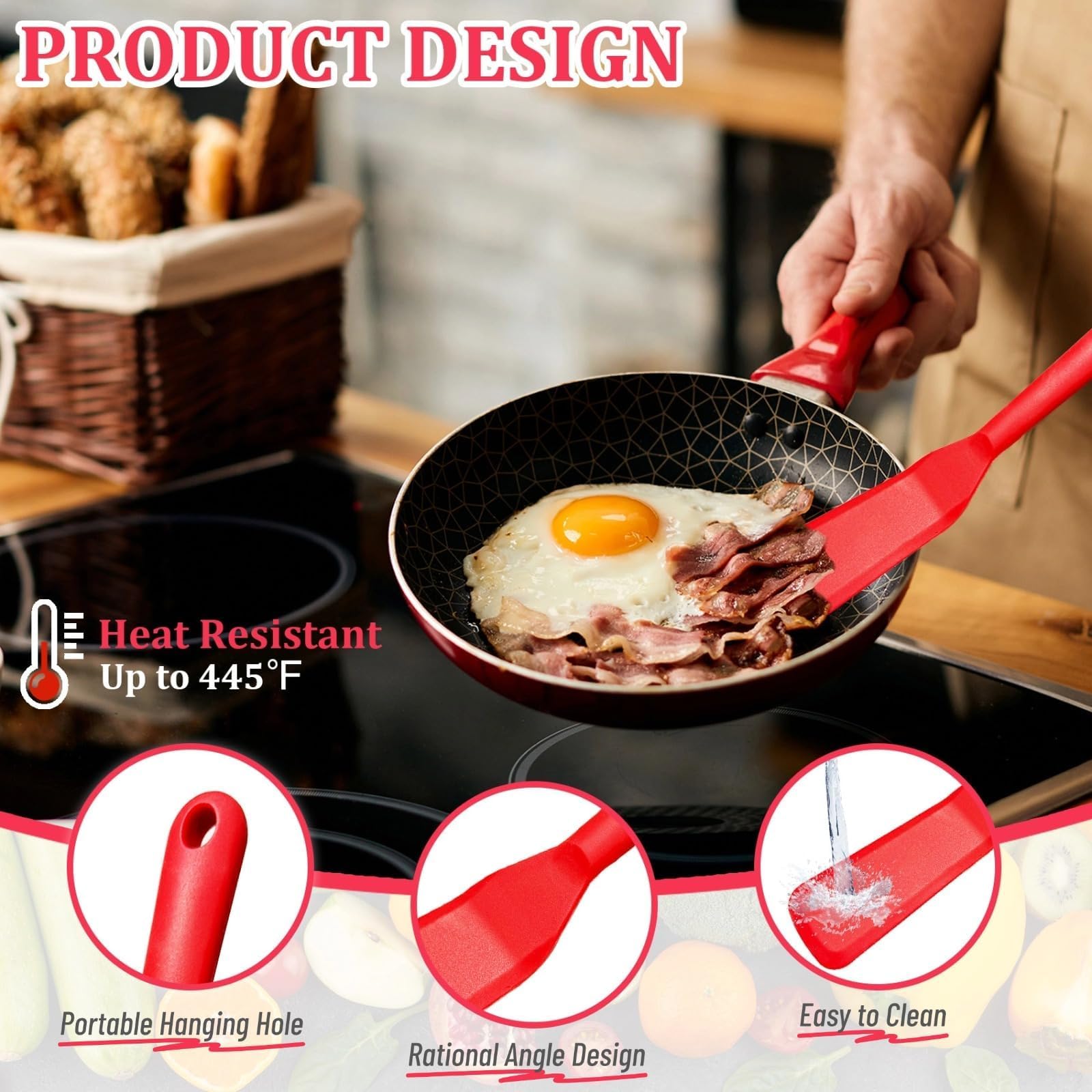Confezione da 2 spatole in silicone sottili e sottili, lunghe e resistenti al calore, per omelette, pizza, bistecca e torte, con bordo flessibile, compatibili con padelle piccole e pentole profonde