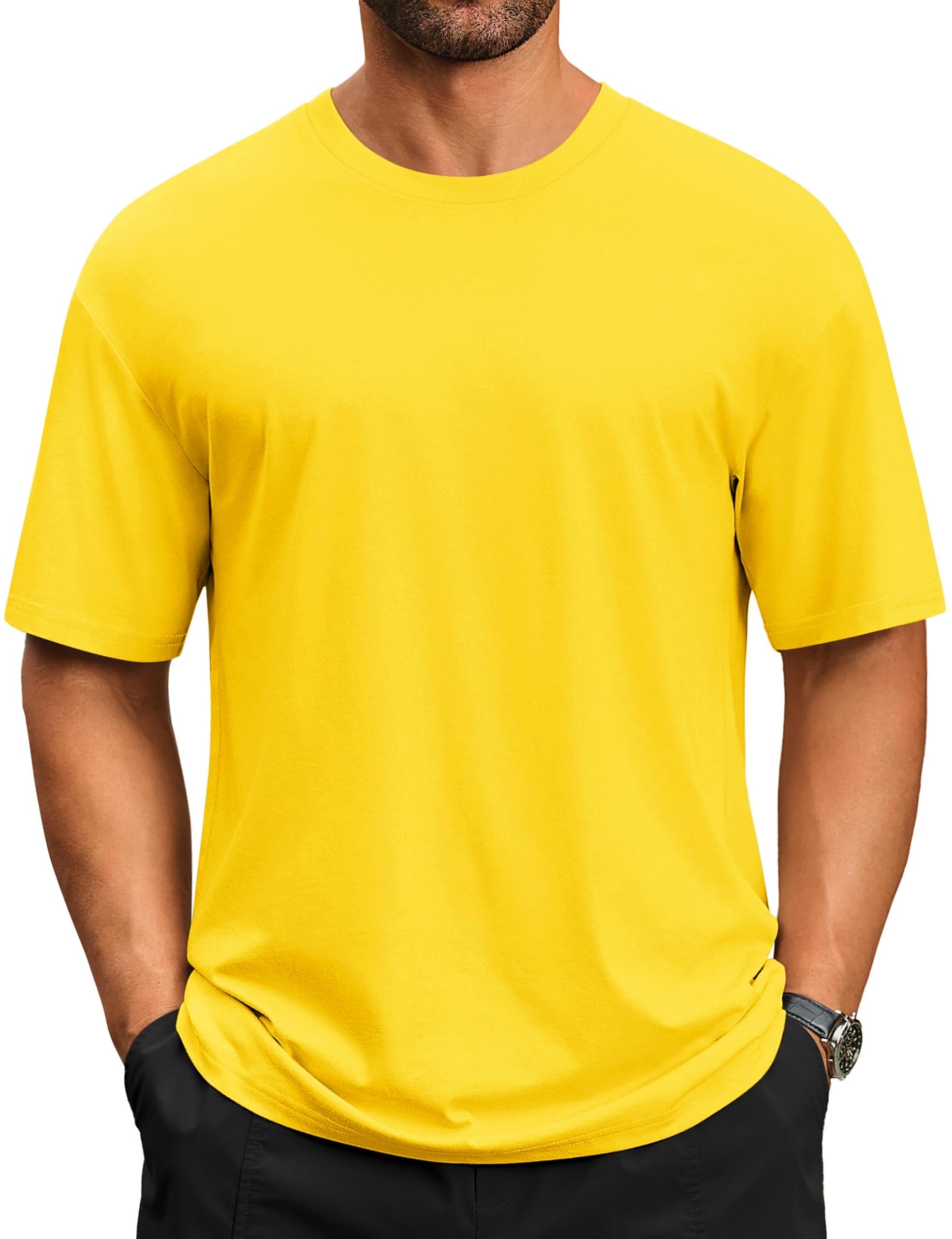 TACVASEN Herren-T-Shirts Drop-Shoulder Casual lockerer Sitz Kurze Ärmel Baumwoll-Tees UPF 50+ Rundhals Gebogene Saum