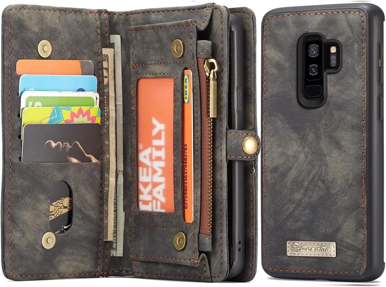 Samsung Galaxy S9 Plus Wallet Case - Detachable Leather Phone Wallet Magnetic Flip Case Shockproof Cell Phone Case with Credit Card Slots (Black)
