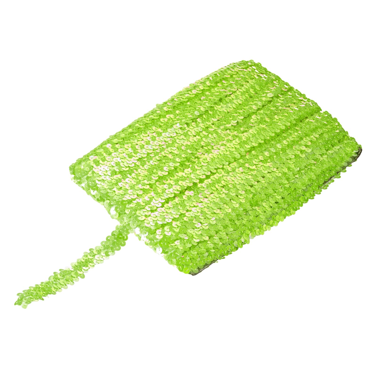 sourcing map 22,7 m Elastisches Pailletten-Besatz, flach, Pailletten-Streifen, Pailletten-Stoffband für Handwerk, DIY, Fransen, Nähen, fluoreszierendes Grün