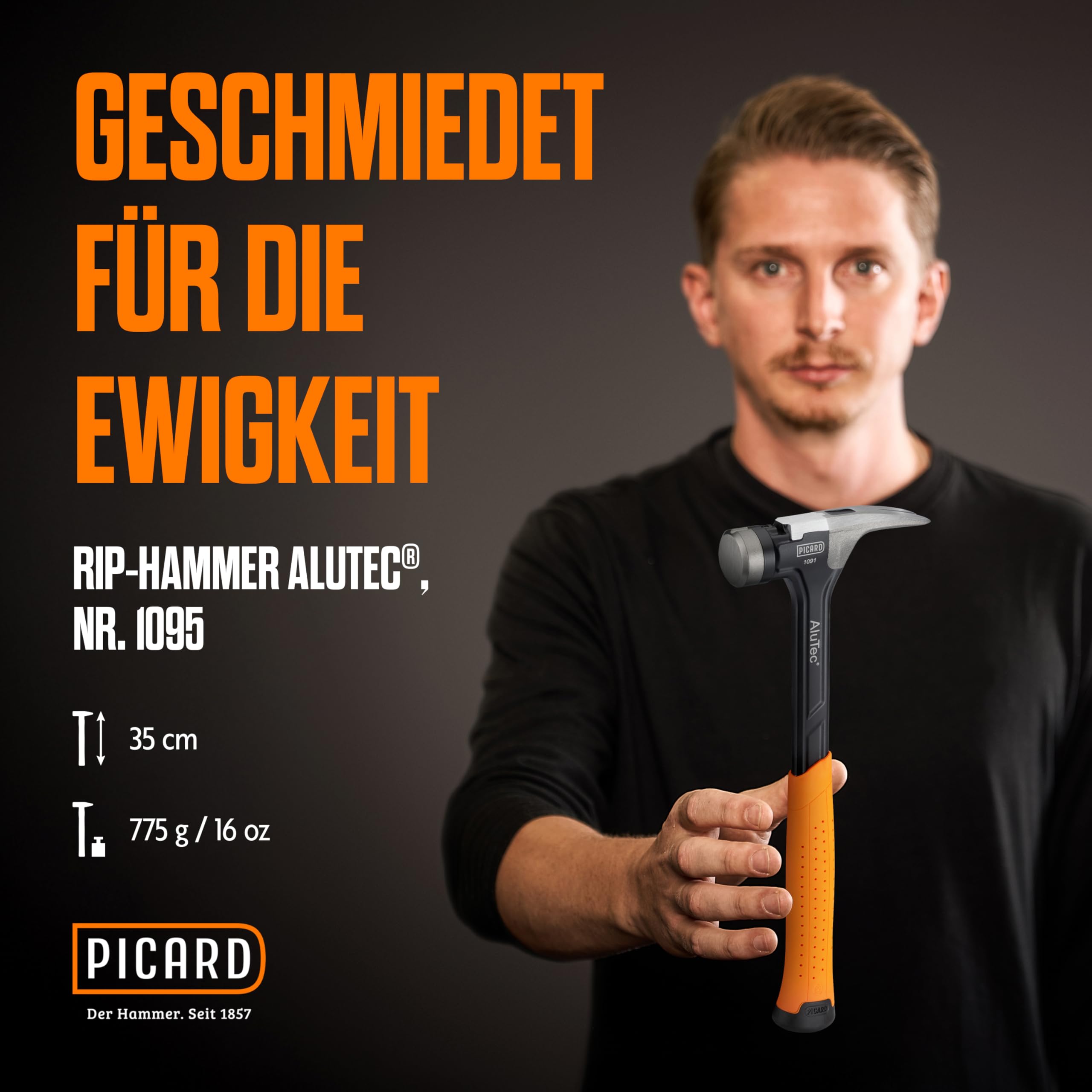 Picard Martello Carpentiere Ruvida AluTec®, No. 1095 | Martello da Carpentiere Professionale con Estrazione Chiodi | Leggero E Potente | Ergonomico E Antivibrazione | Hammer Ibrido Alluminio