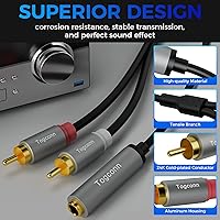 Vista 3 de Cable de audio de 0.250 in a 2RCA, 0.250 in 1/4 pulgadas hembra TRS a estéreo Dual RCA macho y divisor de audio, cable adaptador de audio chapado