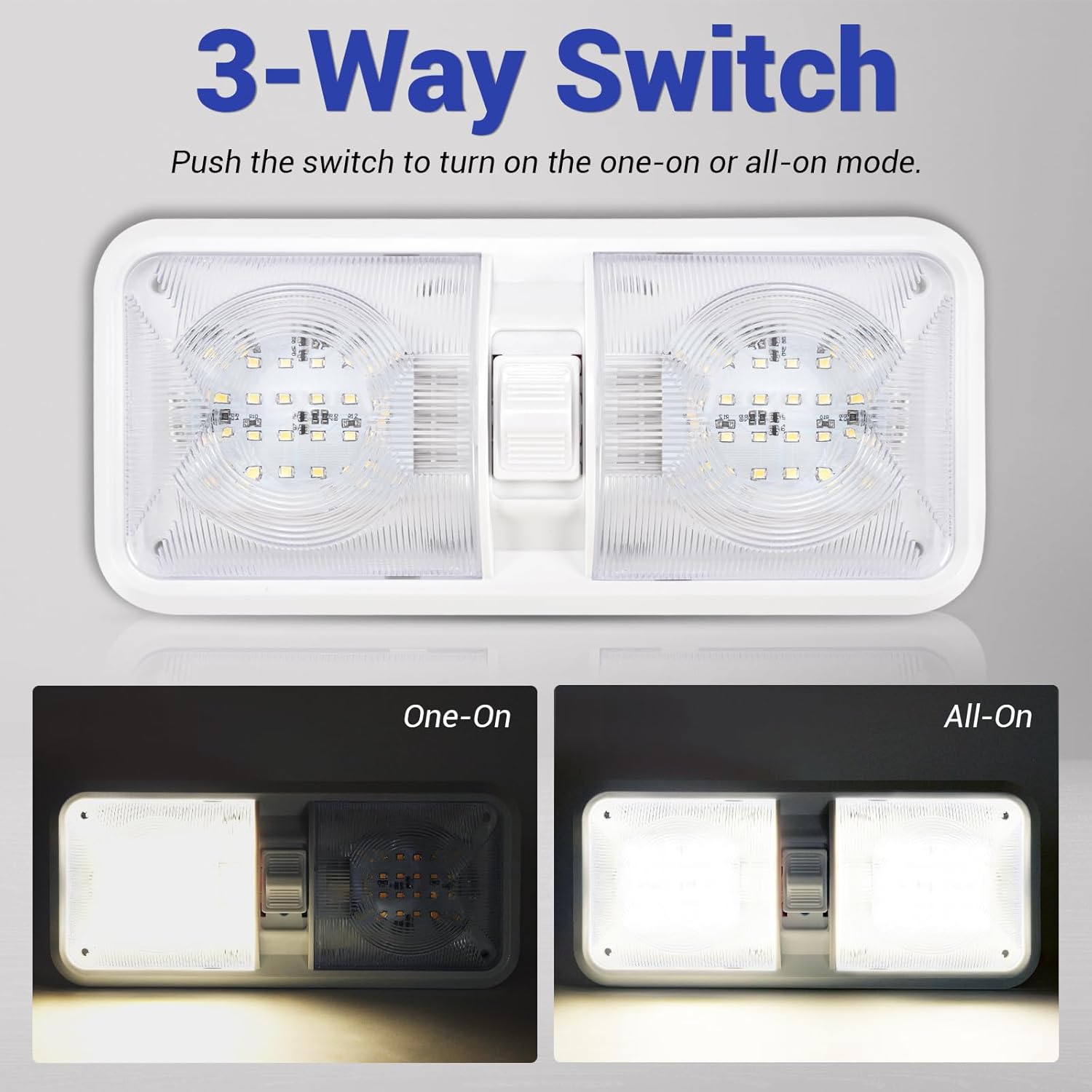 HECASA 12V LED Double Dome Light RV Lights Interior Compatible with RV Car Trailer Camper Boat Ceiling Lighting Fixture with 3-Way Switch 5Pcs