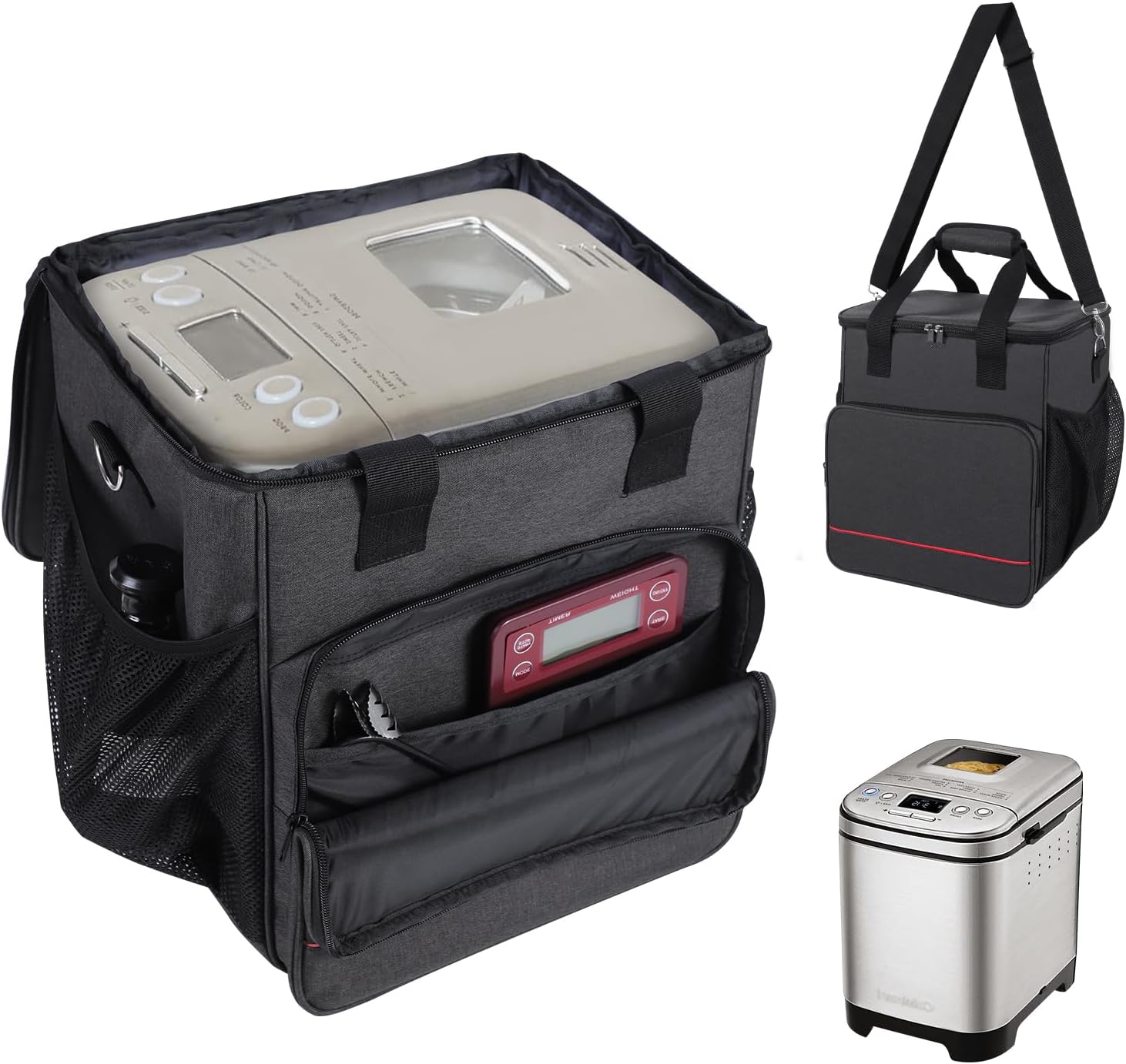 Storage Bag Compatible with Cuisinart Bread Maker Machine,Large Capacity Carrying Bag for Stainless Steel Automatic Bread Machine,with Mesh Pocket for Kitchen Appliances(Case Only)
