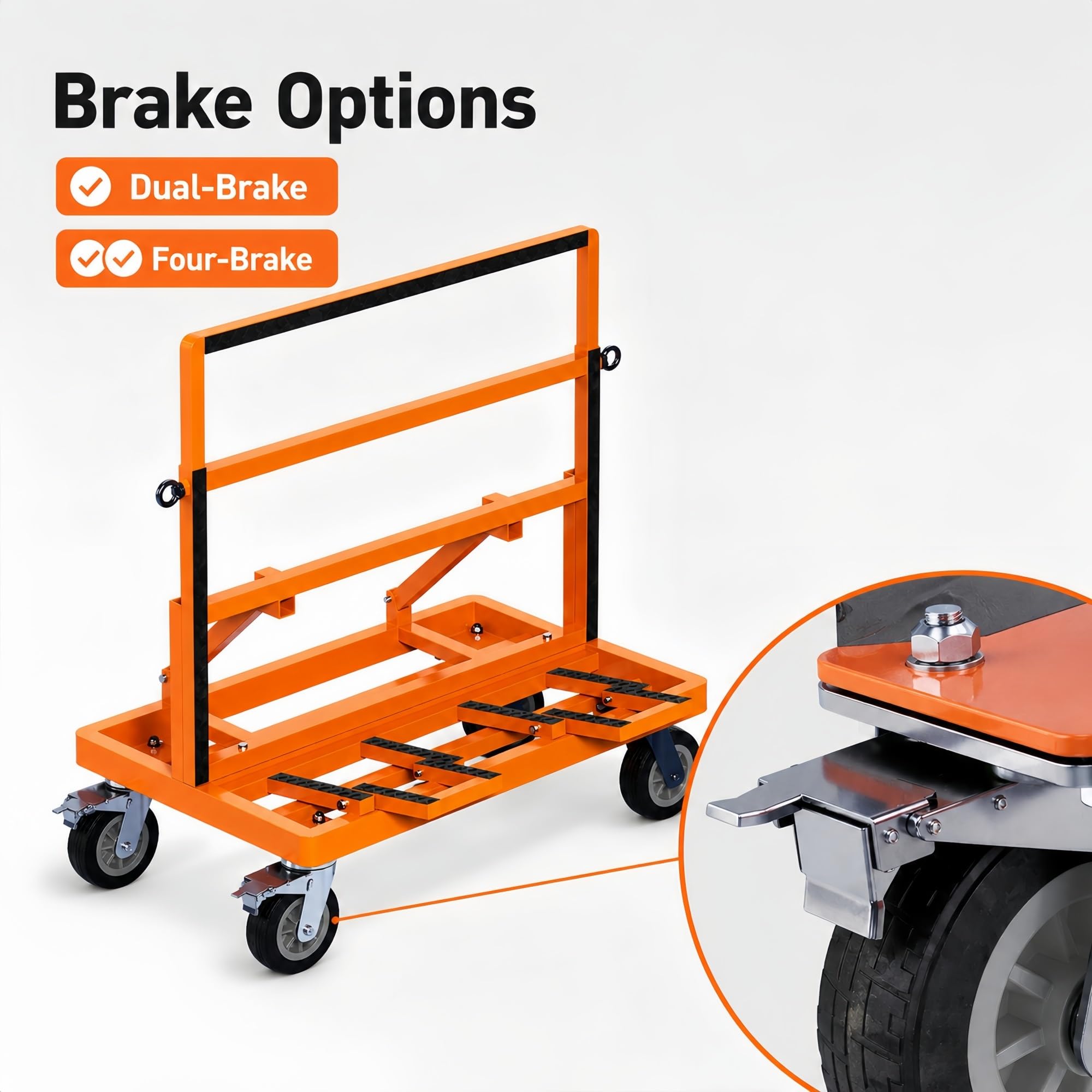 Erweiterbarer Transportwagen for Glas- Und Steinplatten | Plattenwagen Mit Klappbarer Seitenstütze Und Gummikontaktpads(6IN 4BRAKE,800kg/1760lb)