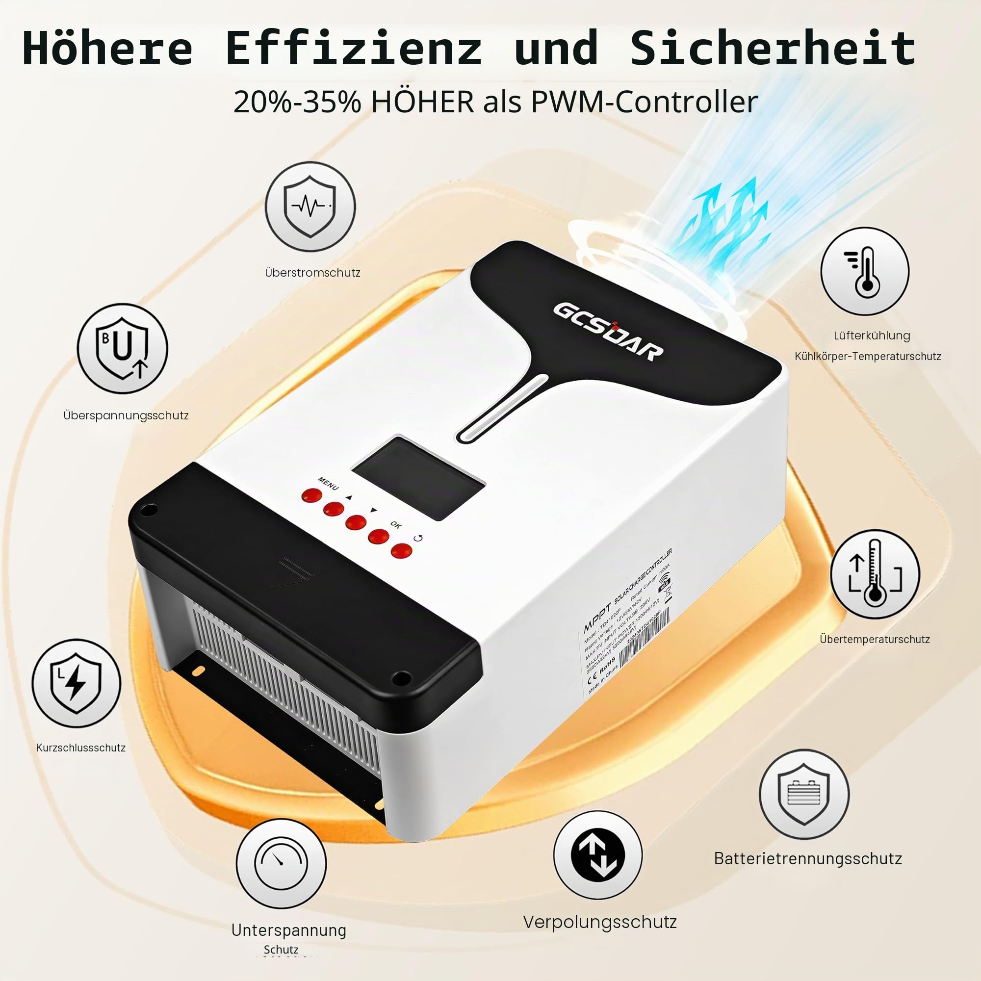 MPPT Laderegler 60A 12V/24V/48V Auto Max PV 150V LCD Display, mit WiFi Adapter App Fernüberwachung Solar Laderegler für Blei Säure LiFePO4 Lithium
