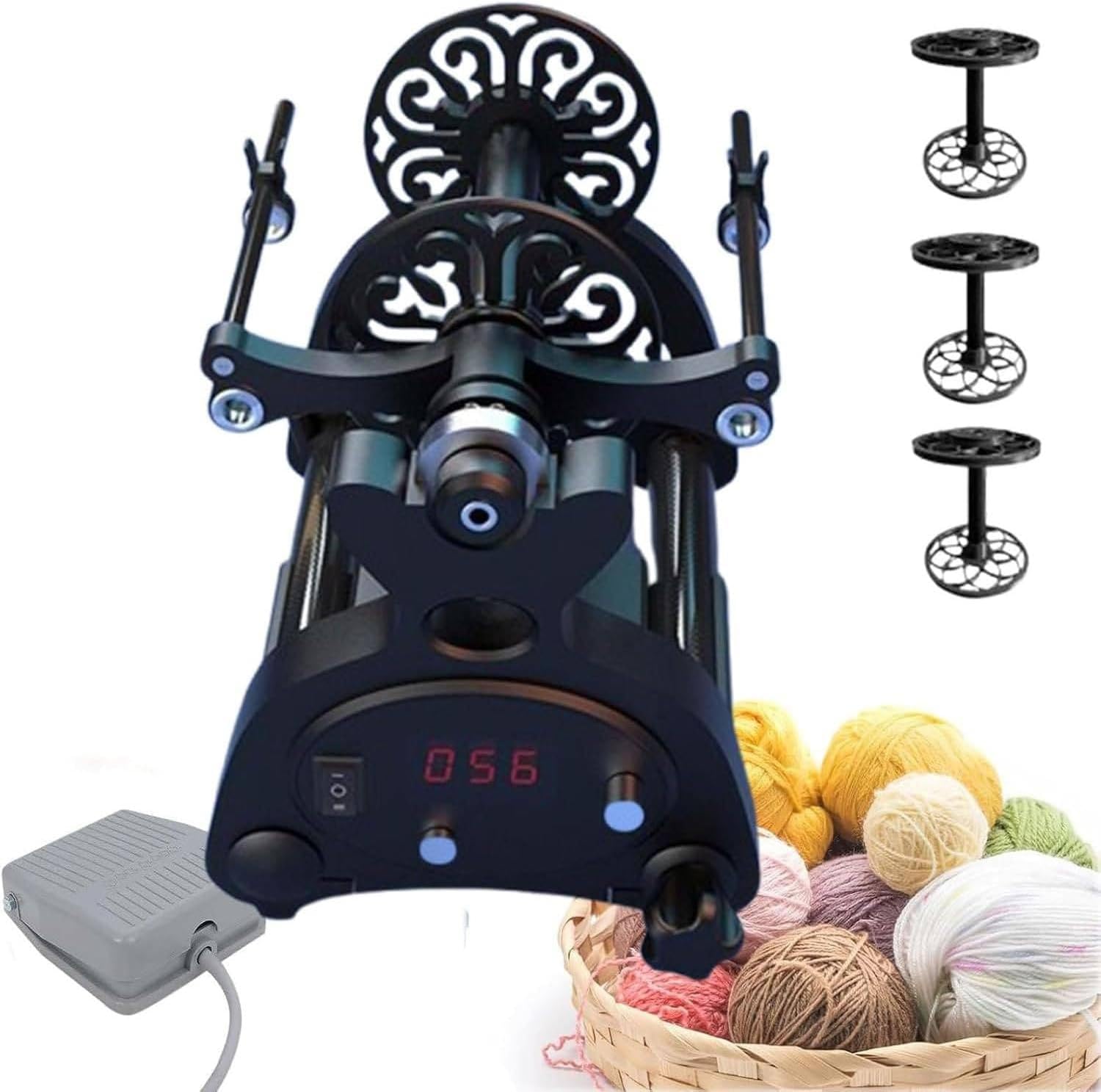 Yarn Wool Ball Winder, 12V Yarn Spindle Wheel, Adjustable Speed, 800rpm Max Speed, Forward & Reverse Switching, Capacity 4 Oz (120 G), for Yarn Weaving Blending,A