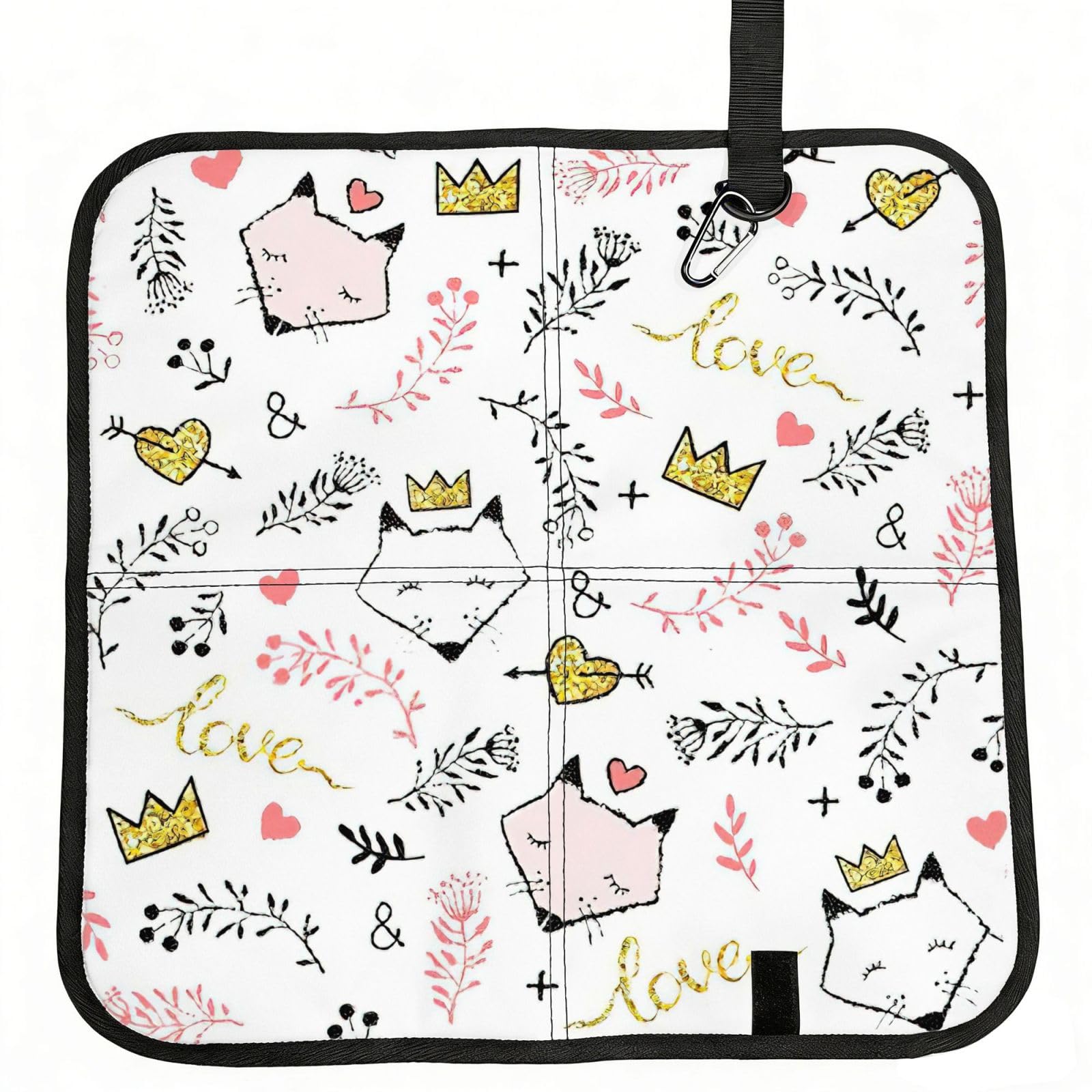 SDEGTHO love Cartoon fox Printed Foldable Seat Pad with Closure, Lightweight Cushion for Airplane Travel Camping