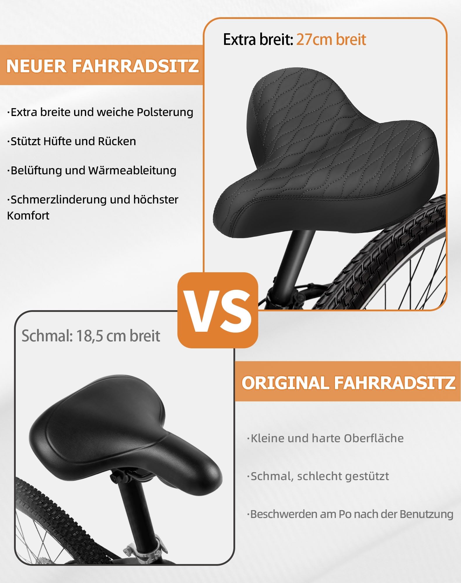 CDYWD Übergroßer Fahrradsattel Herren & Damen, Bequem, Weich Memory Foam, Ergonomisch, Extra Breit Bequemer Fahrradsitz, Universal Ersatz Fahrradsättel für Mountainbike, Cityrad, Ebike, Heimtrainer