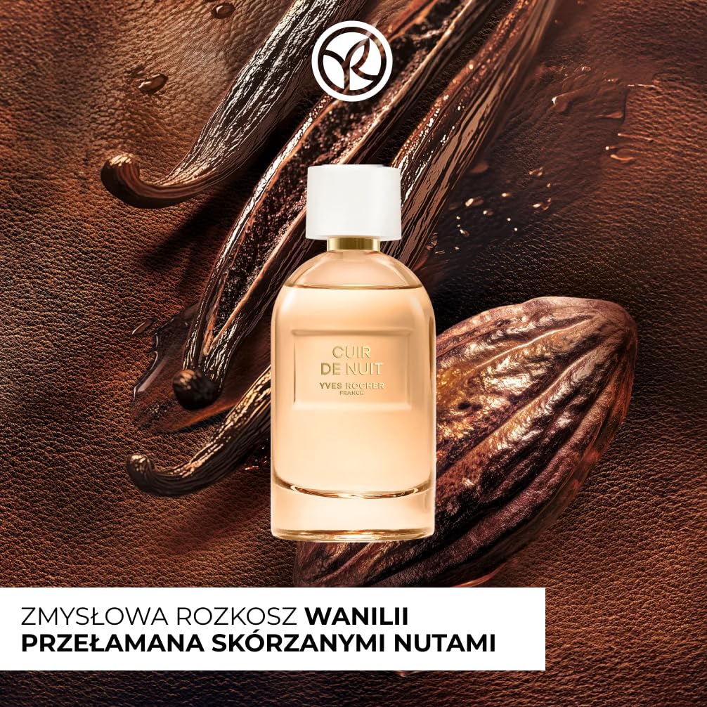 Yves Rocher Cuir de NUIT – woda perfumowana – ambrowo-waniliowy zapach z wanilią, kakao i kawą – zmysłowa, wyrazista kompozycja na wieczór – alkohol pochodzenia roślinnego – 100 ml
