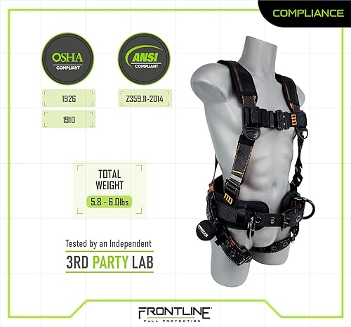 Miniatura 5 de FRONTLINE FALL PROTECTION Arneses + Anillo en D + Múltiples Estilos + Cumple con OSHA y ANSI