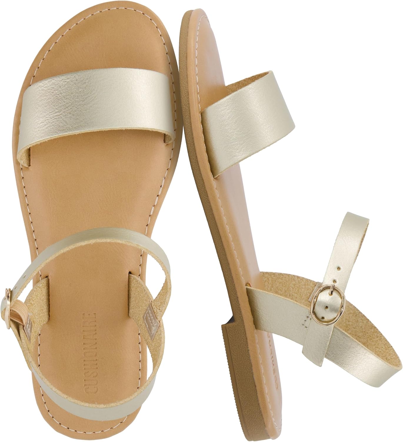 CUSHIONAIRE Clara Casual Flat Girls Sandals, Adjustable Buckle Ankle Strap with Lightweight Cushioned Comfort Kids Sandals