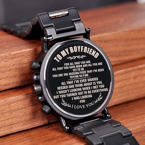 Miniatura 5 de BOBO BIRD - Relojes de madera grabados personalizados para hombre elegantes relojes de pulsera de cuarzo que combinan madera y acero inoxidable,