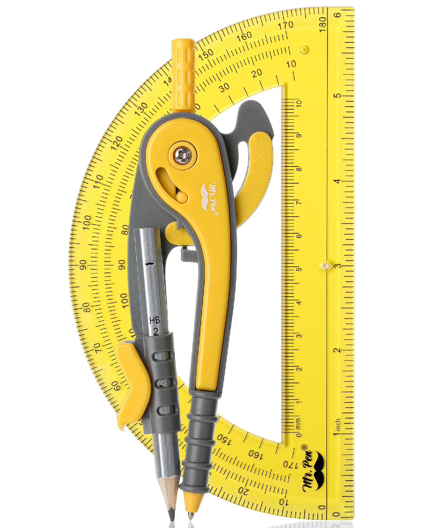 Mr. Pen- Compass and Protractor Set, Yellow, Compass Geometry Tool, Protractor and Compass Set, Compass Drawing Tool