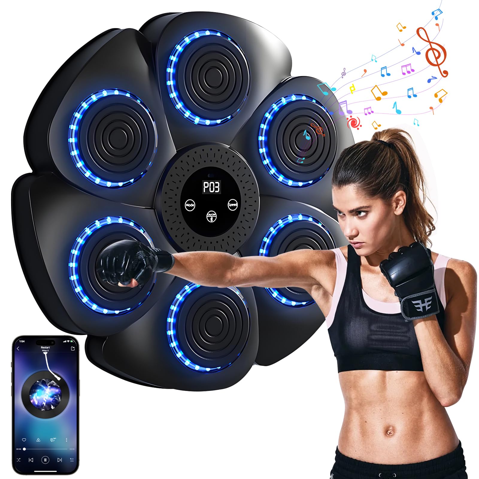 Music Boxing Machine, 2025 Neue Smart Bluetooth-Musik-Boxmaschine mit Boxhandschuhen, 9 Geschwindigkeitsmodi und Zählmodus, Wandmontierte Boxmaschine für Erwachsenen und Kindern