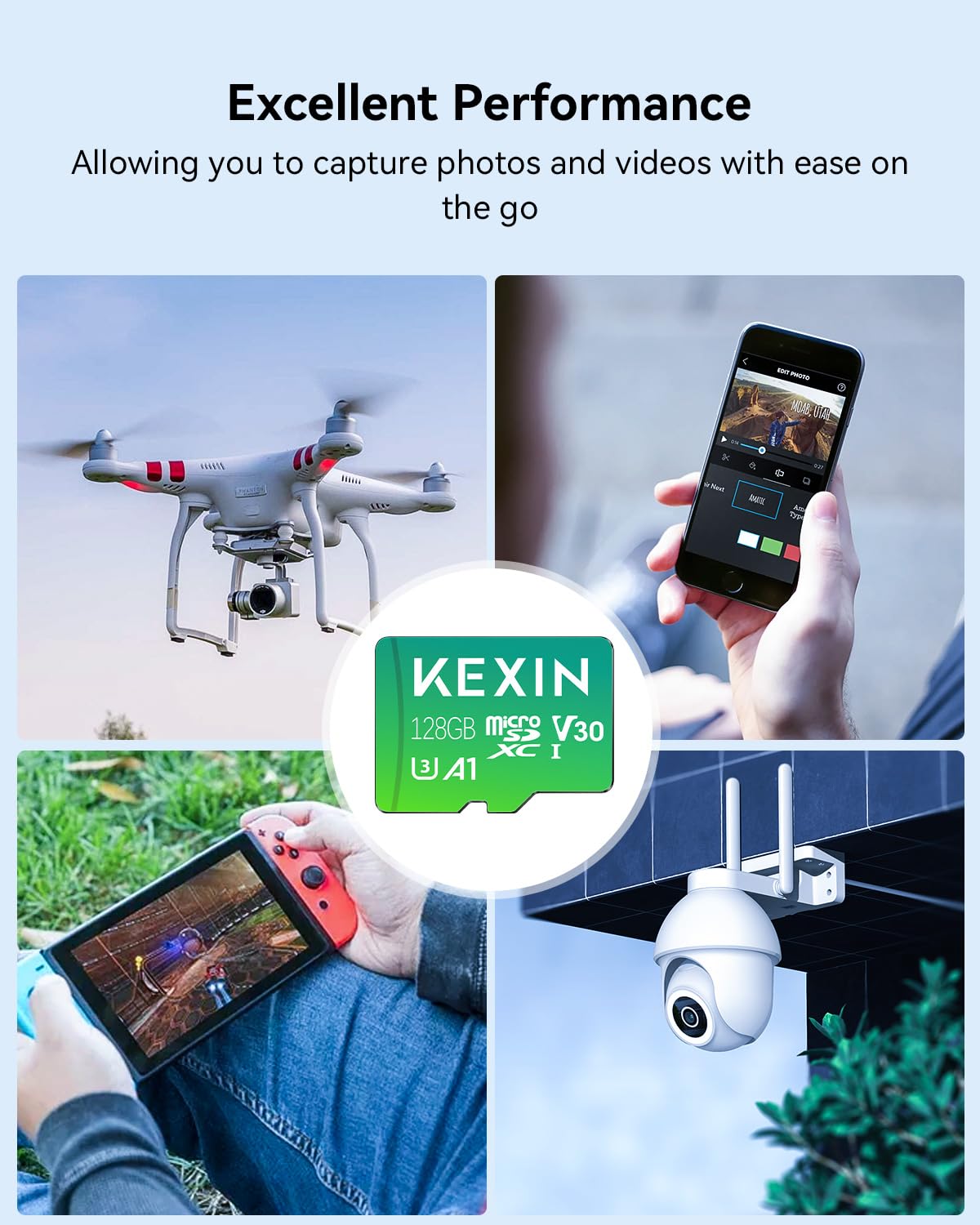 Paquete de 3 tarjetas Micro SD de 128 GB con adaptador, hasta 90 MB/s 4K, V30, A1, C10, 4K UHD microSDXC UHS-I de alta velocidad, tarjeta de memoria compatible con cámara de acción, drones, 6