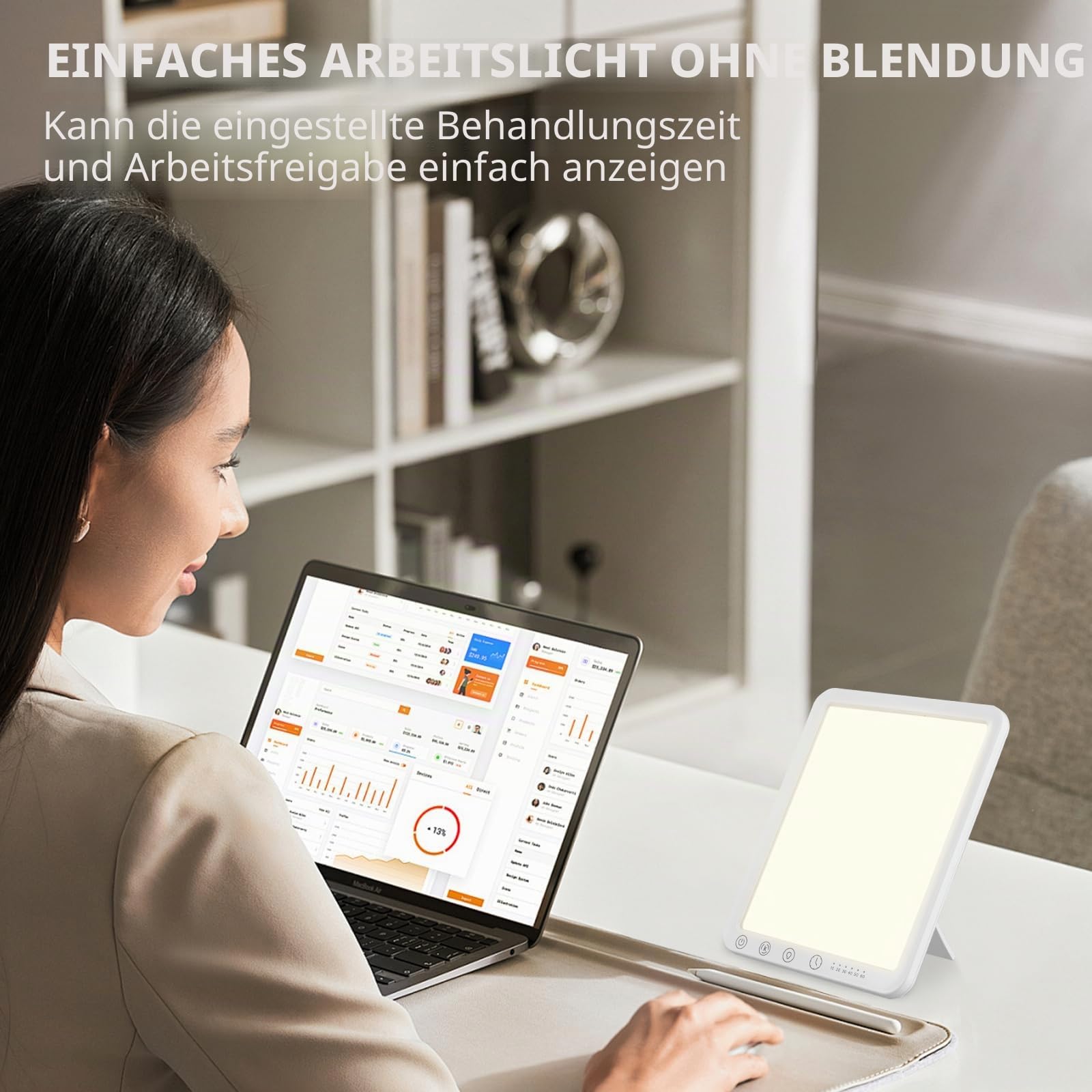 Tageslichtlampe 10000 Lux, LED Lichttherapielampe Tageslicht mit 3 Farbtemperaturen 6 Timer, LED Daylight Lampe, Touch-Control Sonnenlicht Lampe, Vollspektrumlampe für Zuhause/Büro (Rechteck)